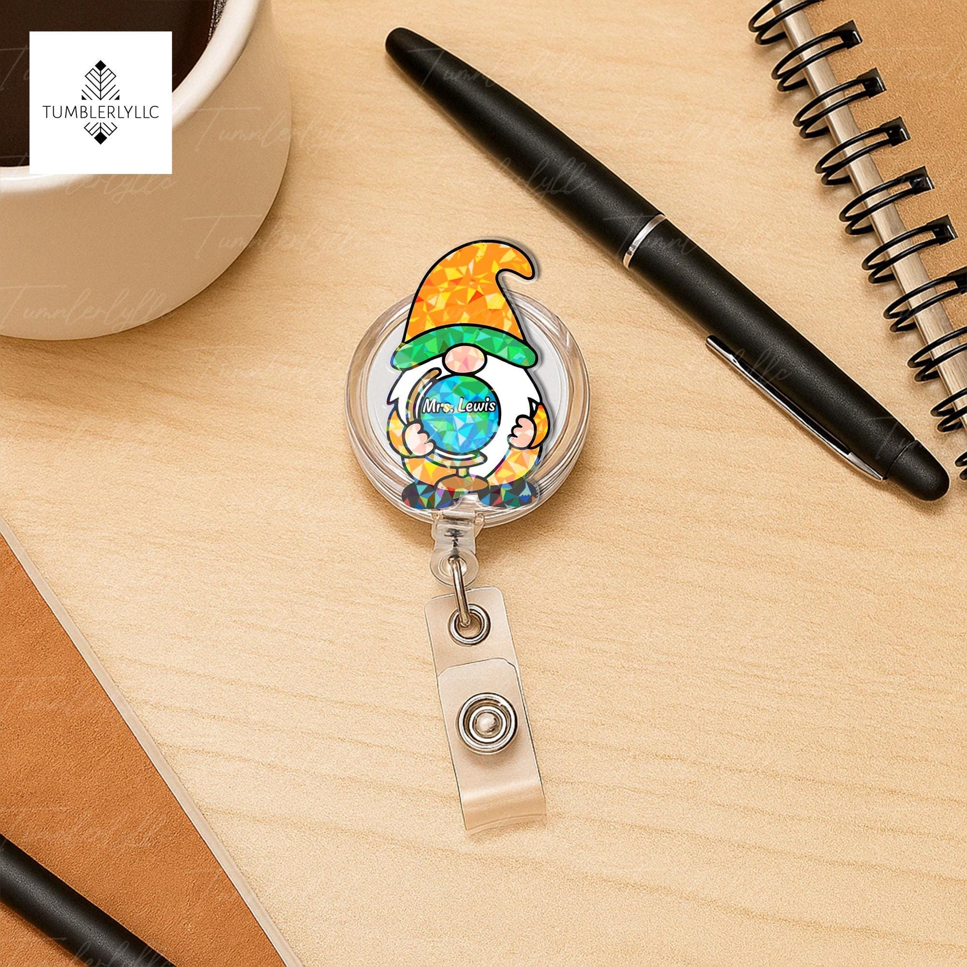 Custom Teacher Badge Reel, Personalized Gnome ID Holder, Cute Retractable Name Tag Clip, Back to School Gift for Mrs. or Mr.
