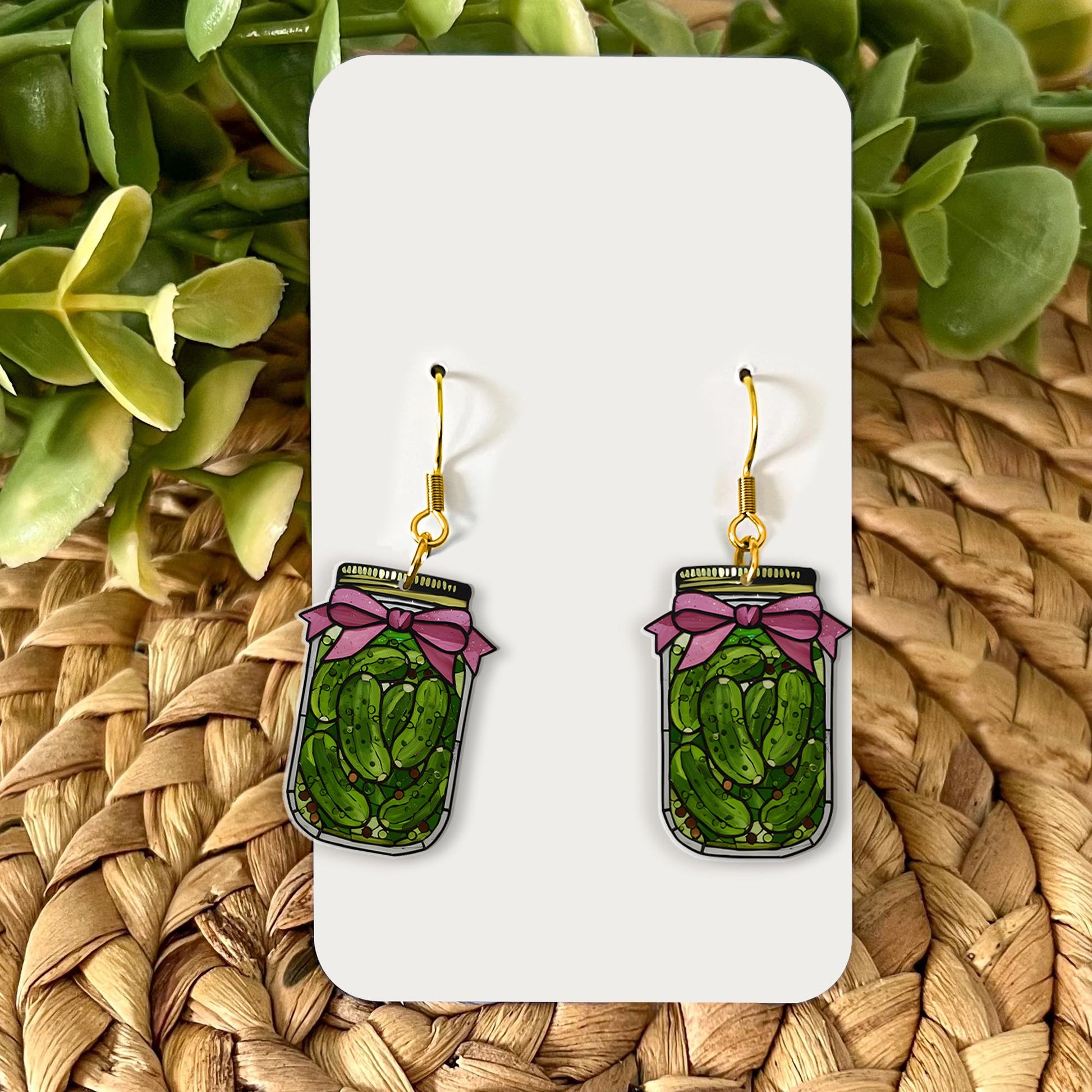 Pickle Jar Earrings, Funny Food Jewelry for Her, Cute Acrylic Dangle Earrings, Quirky Gift for Pickle Lover or Coquette pickle jar