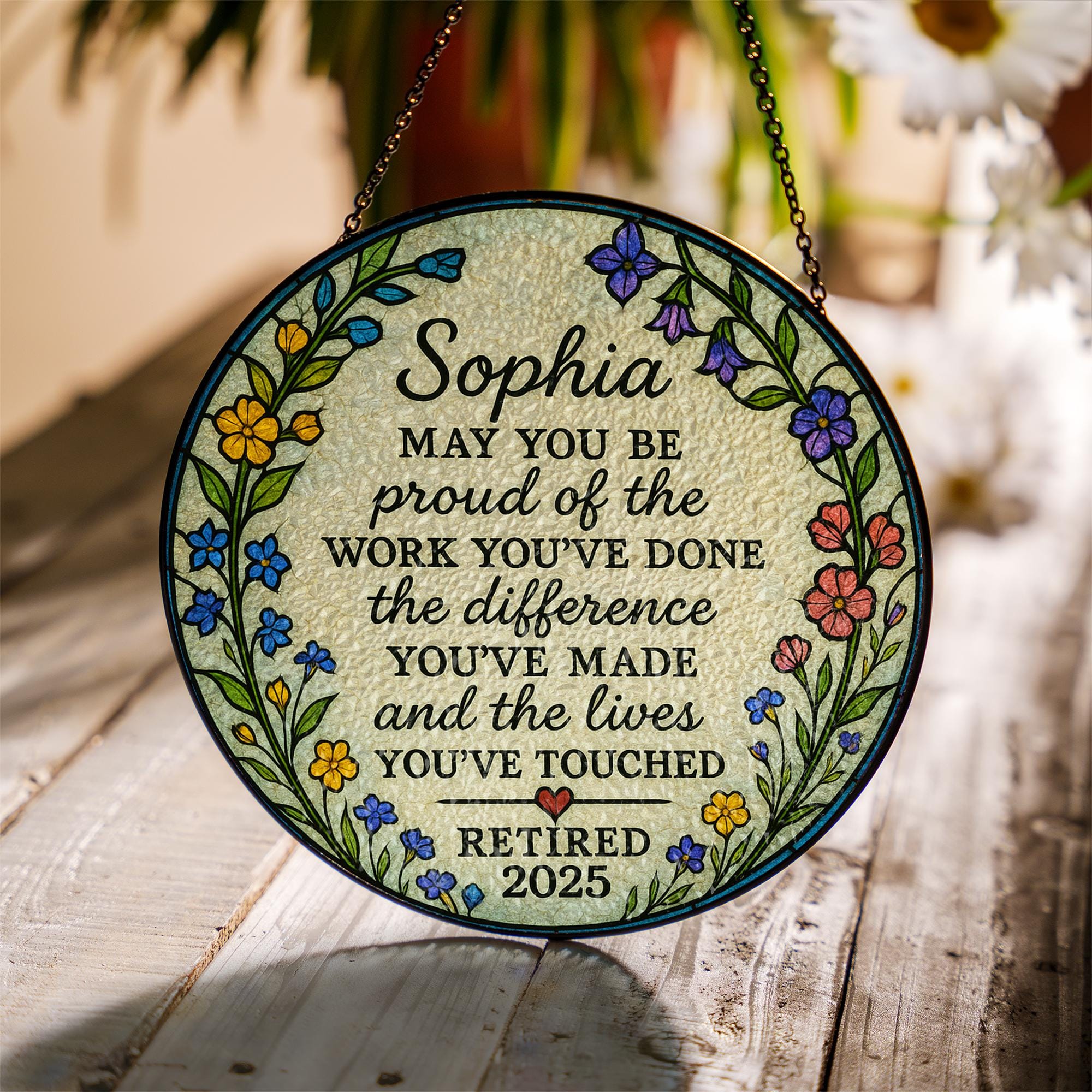 Personalized Retirement Suncatcher Gift for Women, Custom Glass Plaque for Teacher Nurse Coworker, Retired 2025 Keepsake Decor