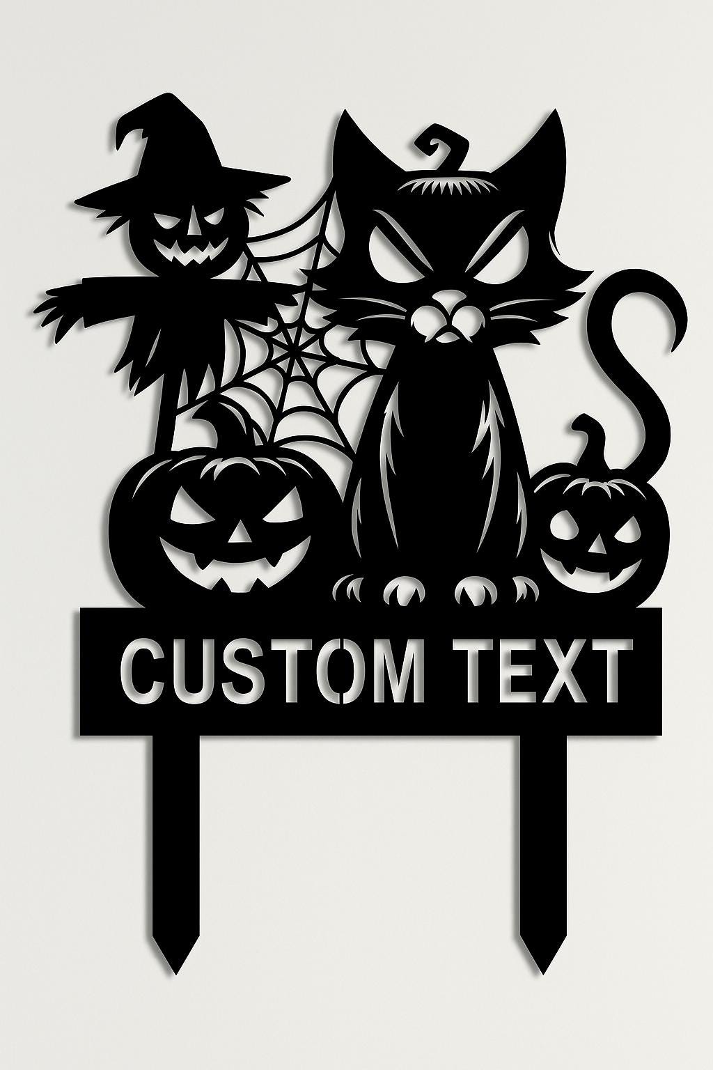 Personalized Halloween Black Cat Yard Sign, Custom Metal Garden Stake, Spooky Scarecrow & Pumpkin Outdoor Lawn Decor