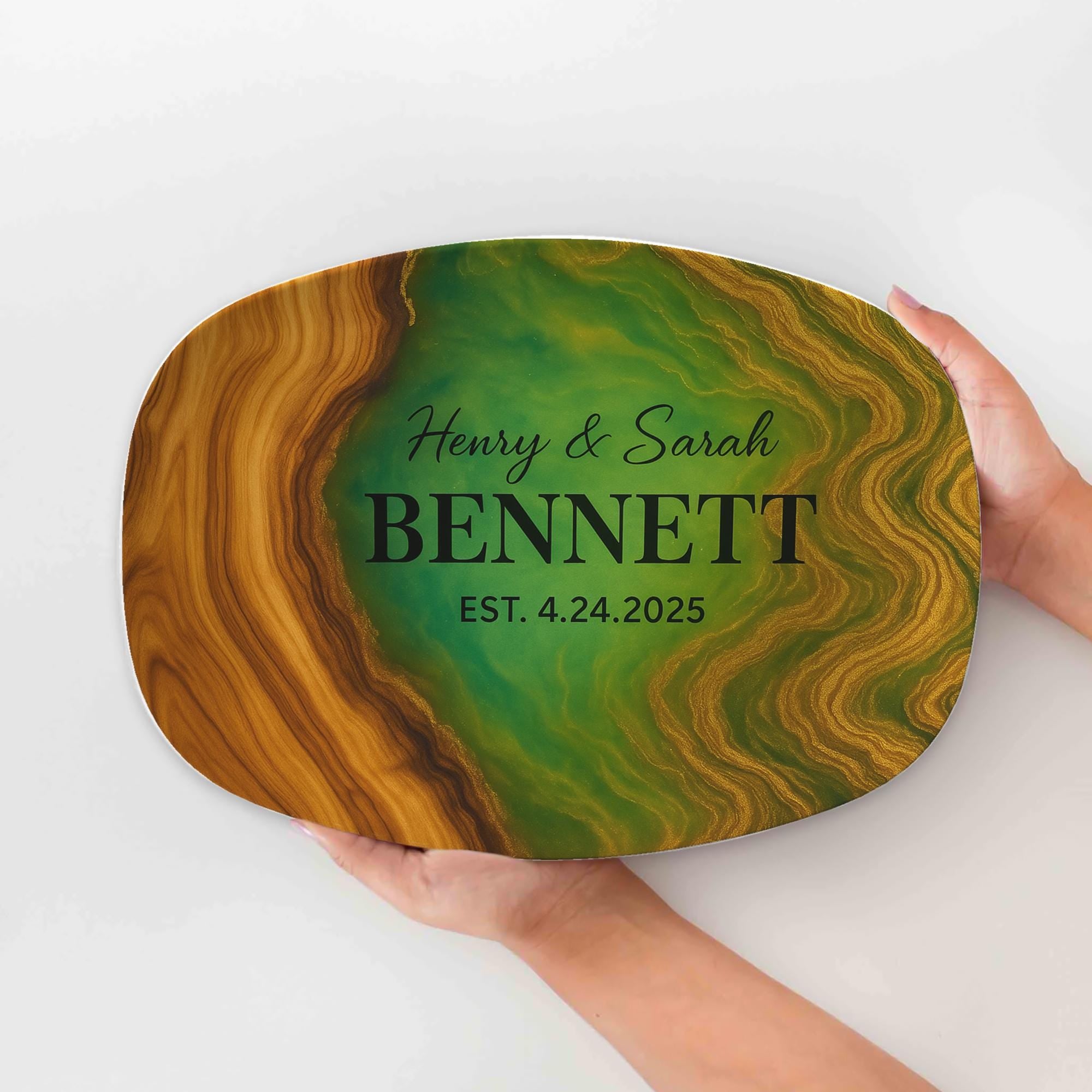 Custom New Home  Platter, Personalized Newlywed Name Plate Gift, Modern Couple Keepsake, New Wifey Est. Wedding Gift, FAUX Epoxy Style
