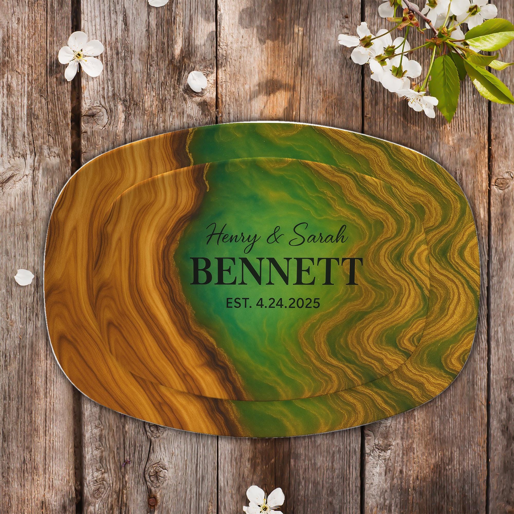 Custom New Home  Platter, Personalized Newlywed Name Plate Gift, Modern Couple Keepsake, New Wifey Est. Wedding Gift, FAUX Epoxy Style