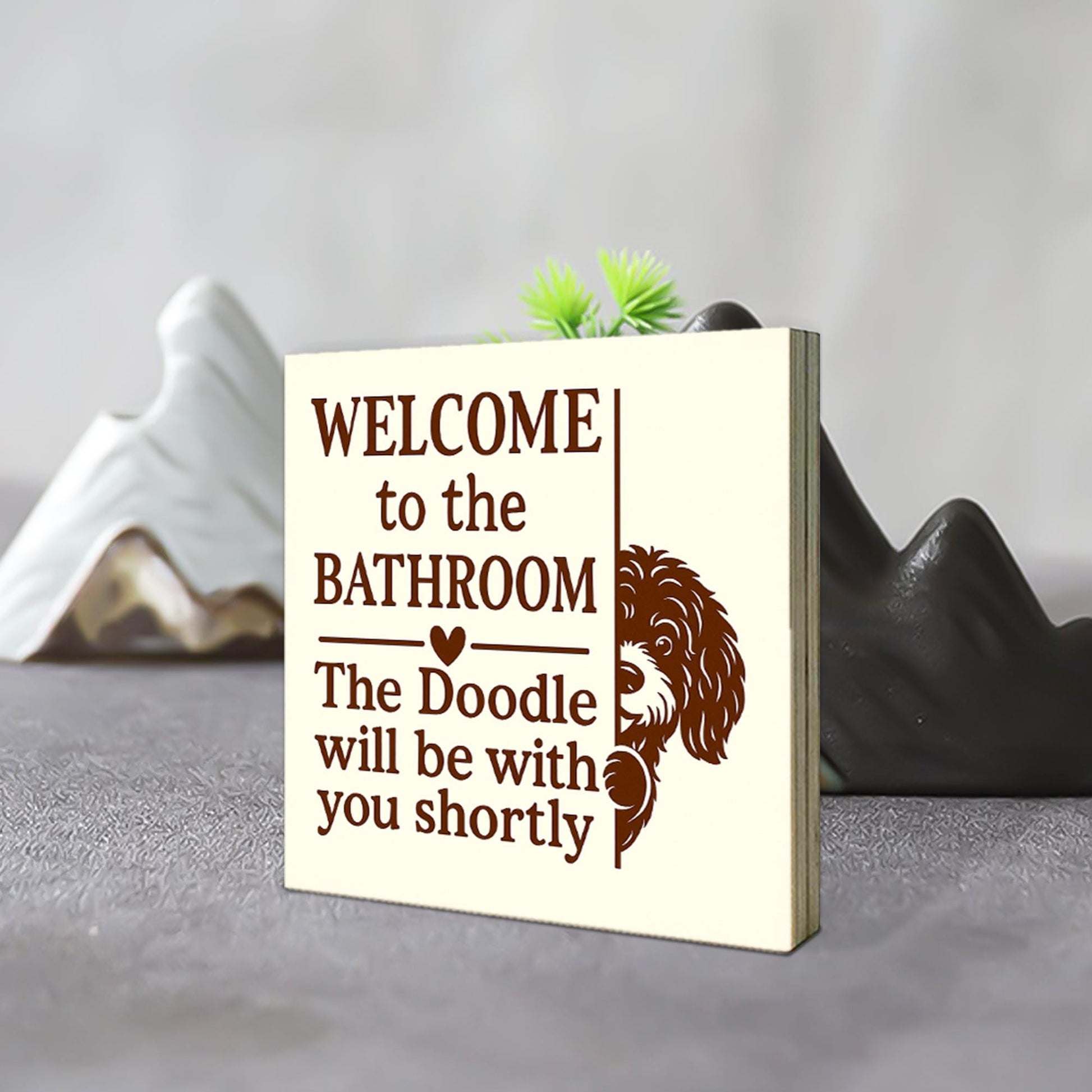 Funny Custom Dog Breed Bathroom Sign, Wooden Wall Decor for Pet Lovers, Doodle Poop Joke Plaque, Personalized Bathroom Gift