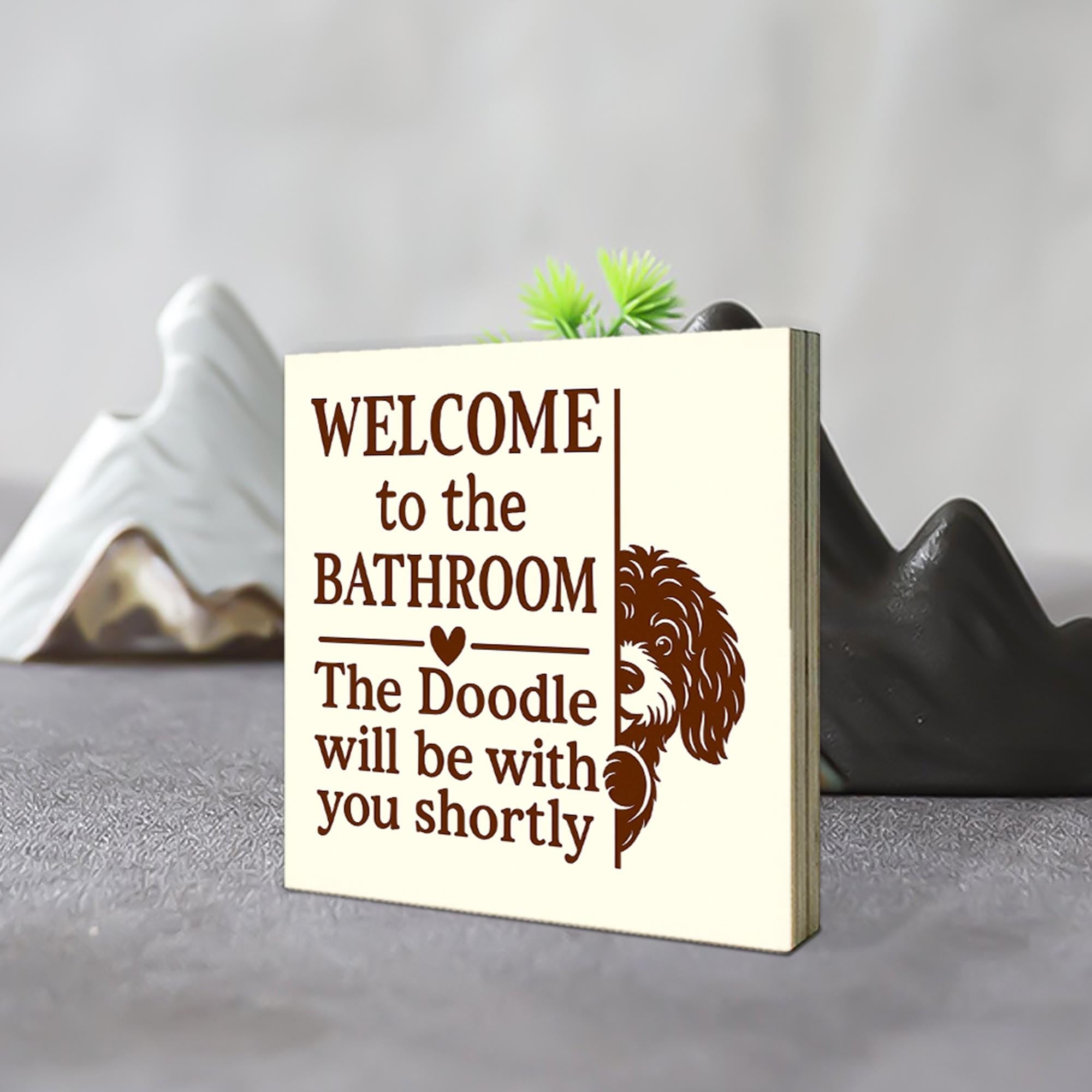 Funny Custom Dog Breed Bathroom Sign, Wooden Wall Decor for Pet Lovers, Doodle Poop Joke Plaque, Personalized Bathroom Gift
