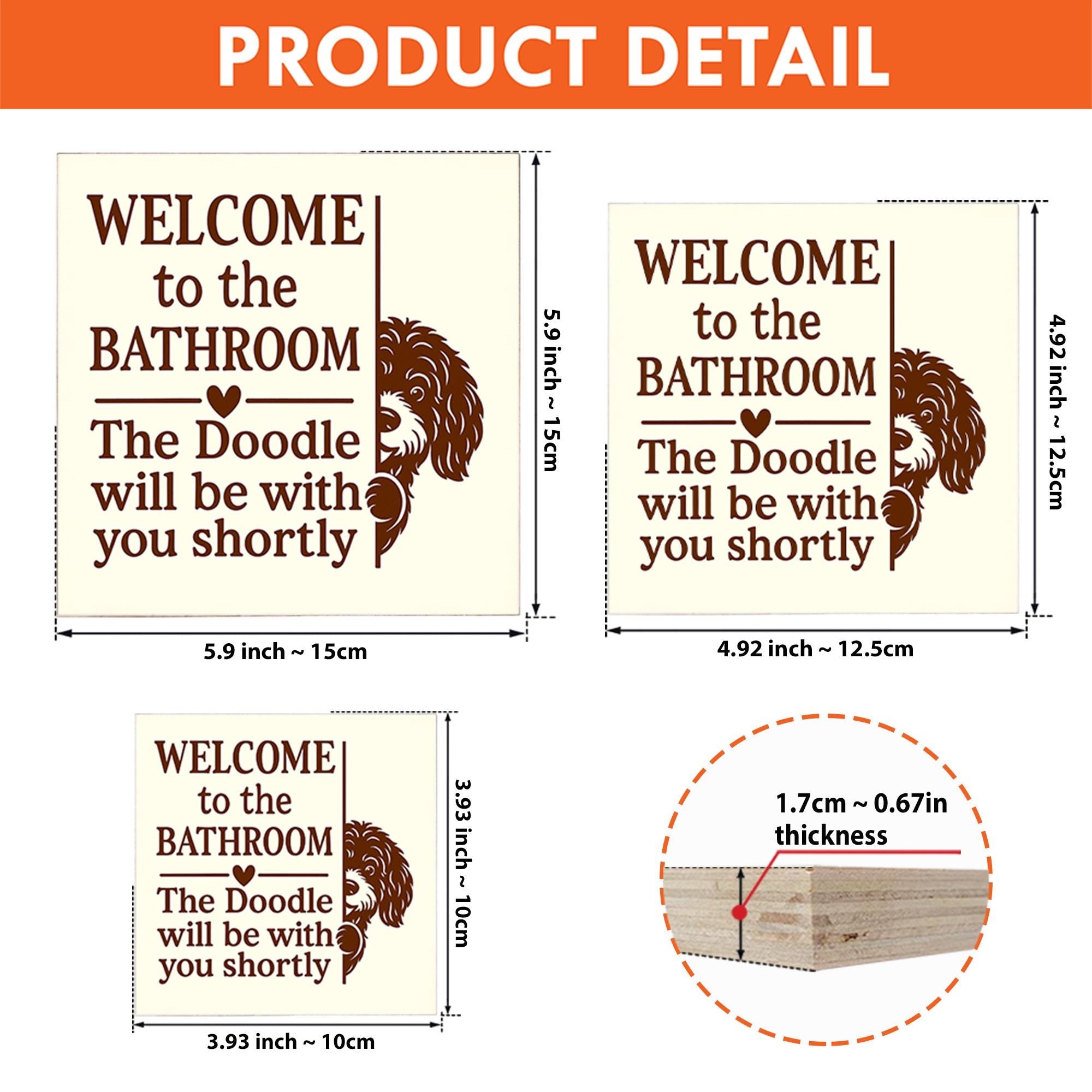 Funny Custom Dog Breed Bathroom Sign, Wooden Wall Decor for Pet Lovers, Doodle Poop Joke Plaque, Personalized Bathroom Gift