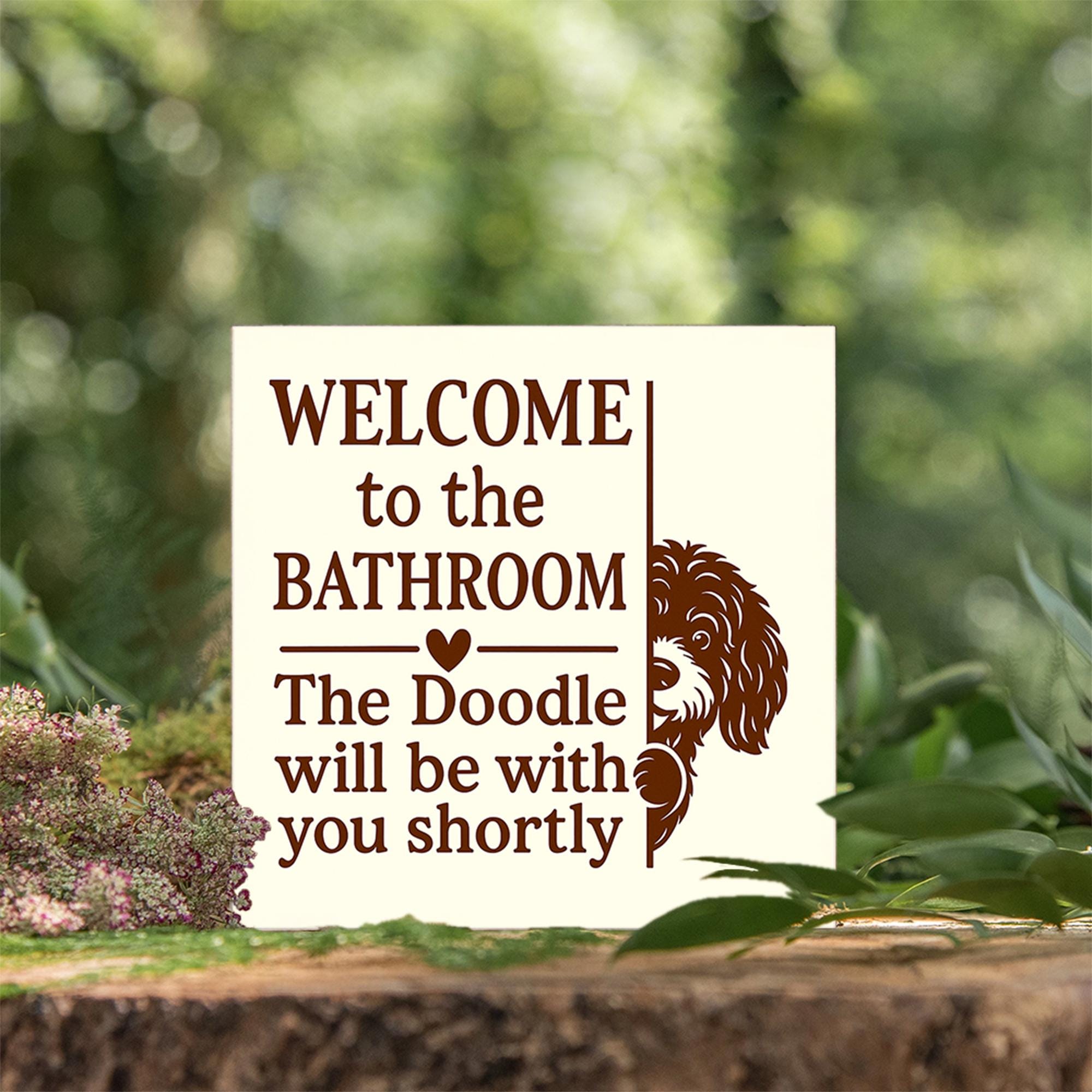 Funny Custom Dog Breed Bathroom Sign, Wooden Wall Decor for Pet Lovers, Doodle Poop Joke Plaque, Personalized Bathroom Gift