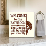 Funny Custom Dog Breed Bathroom Sign, Wooden Wall Decor for Pet Lovers, Doodle Poop Joke Plaque, Personalized Bathroom Gift