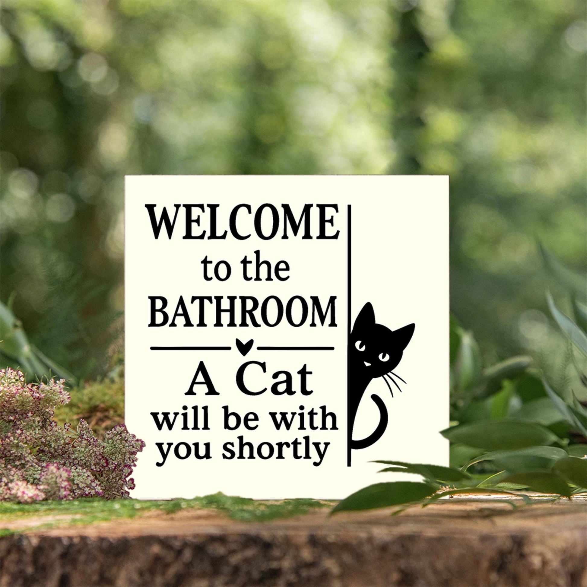 Funny Cat Bathroom Sign, Wooden Wall Decor for Cat Lovers, Welcome Plaque with Cat Joke, Kitty Humor Restroom Gift for Home