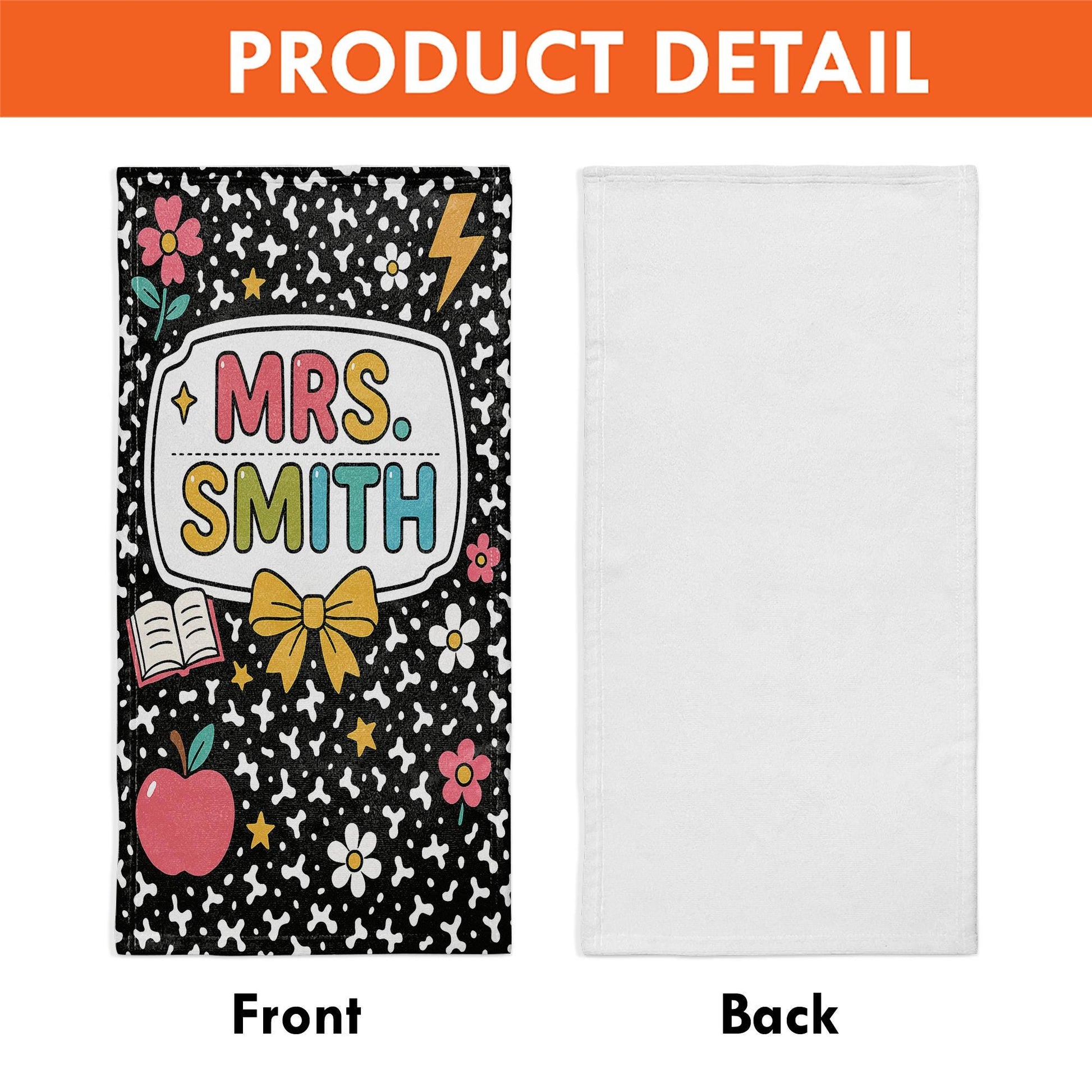 Custom Teacher Towel Gift with Name, Personalized Classroom Towel with Cute School Icons, Back to School or End of Year Teacher Gift