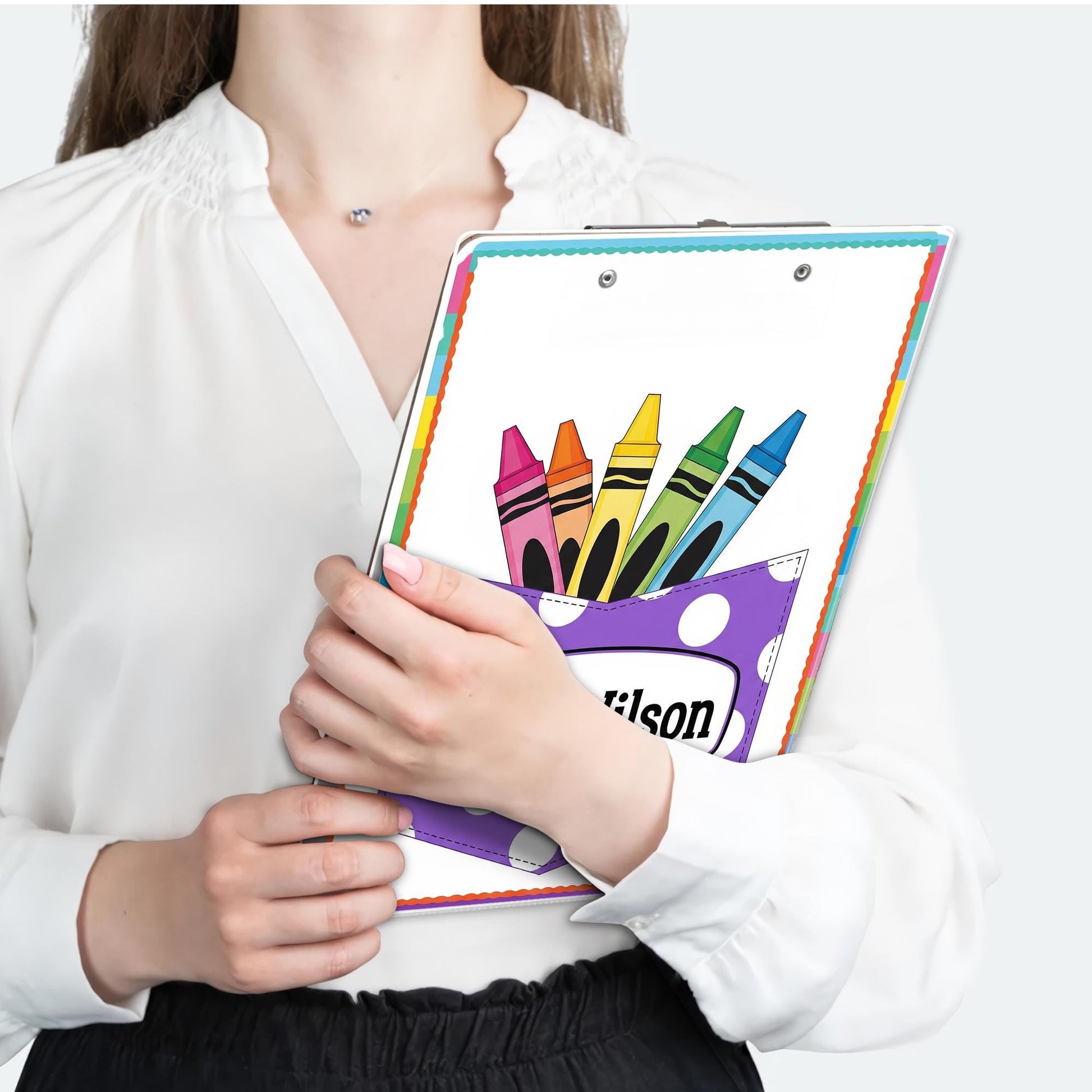 Teacher Clipboard, Personalized Clipboard, Cute Crayon Design, Custom Name Gift, Back to School, Classroom Supplies