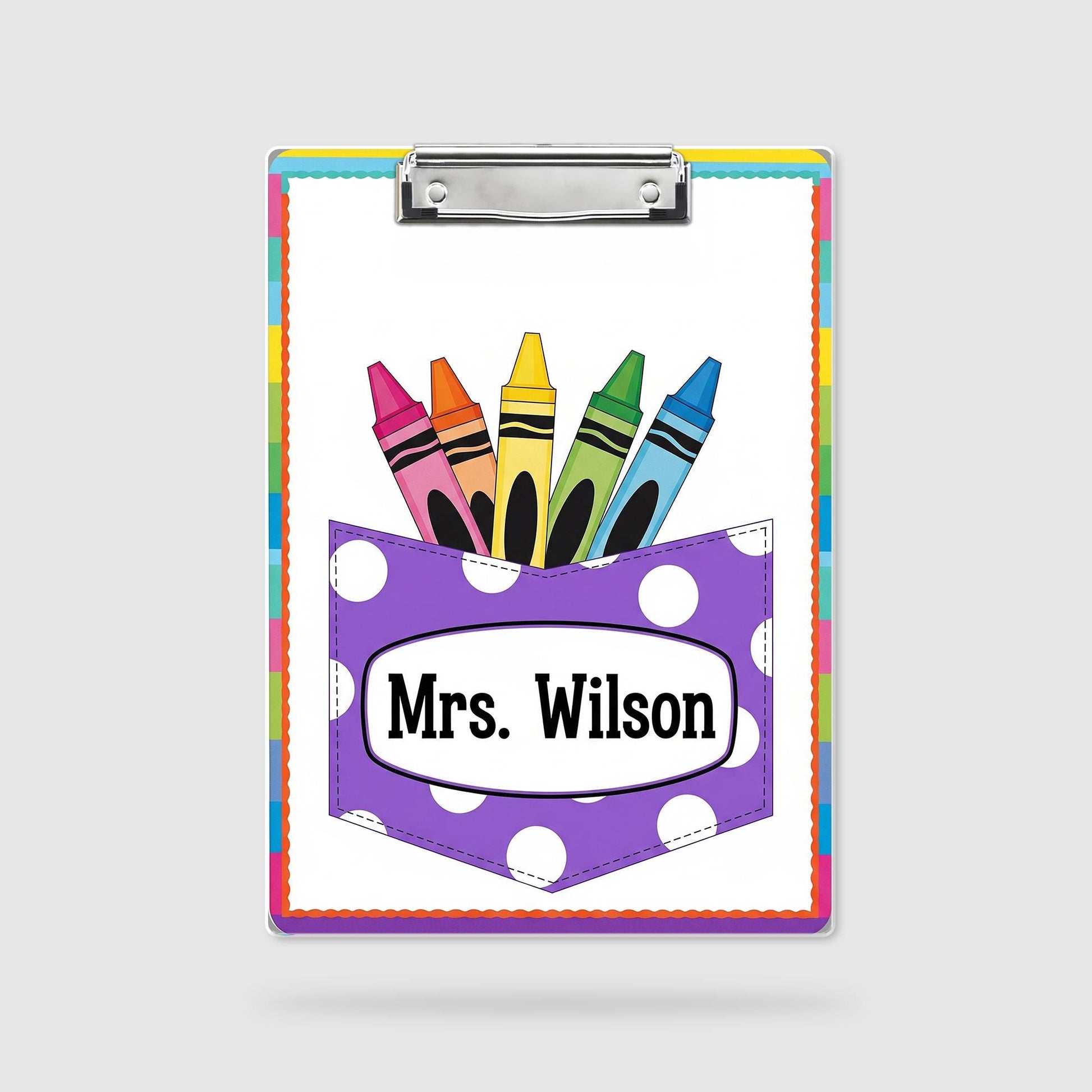 Teacher Clipboard, Personalized Clipboard, Cute Crayon Design, Custom Name Gift, Back to School, Classroom Supplies
