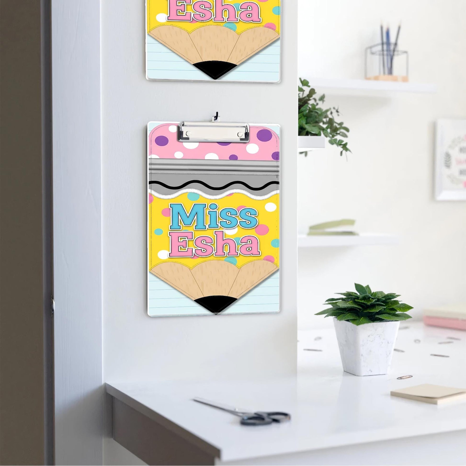 Personalized Teacher Clipboard, Cute Pencil Design, Custom Name Gift, Miss Esha Clipboard, Back to School, Classroom Accessories