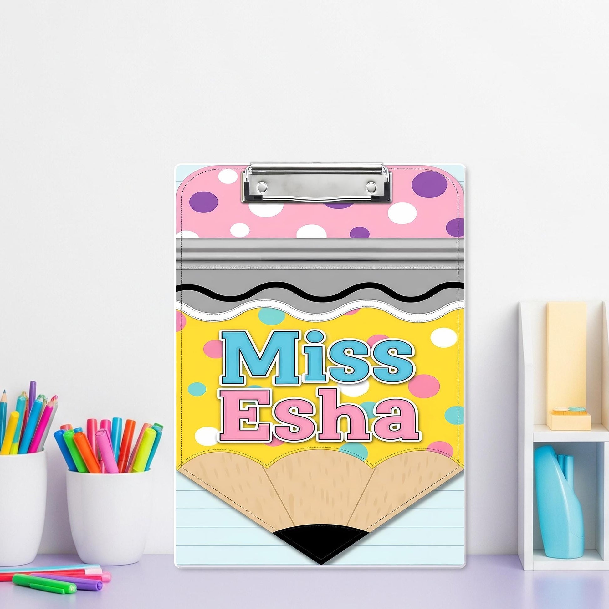 Personalized Teacher Clipboard, Cute Pencil Design, Custom Name Gift, Miss Esha Clipboard, Back to School, Classroom Accessories