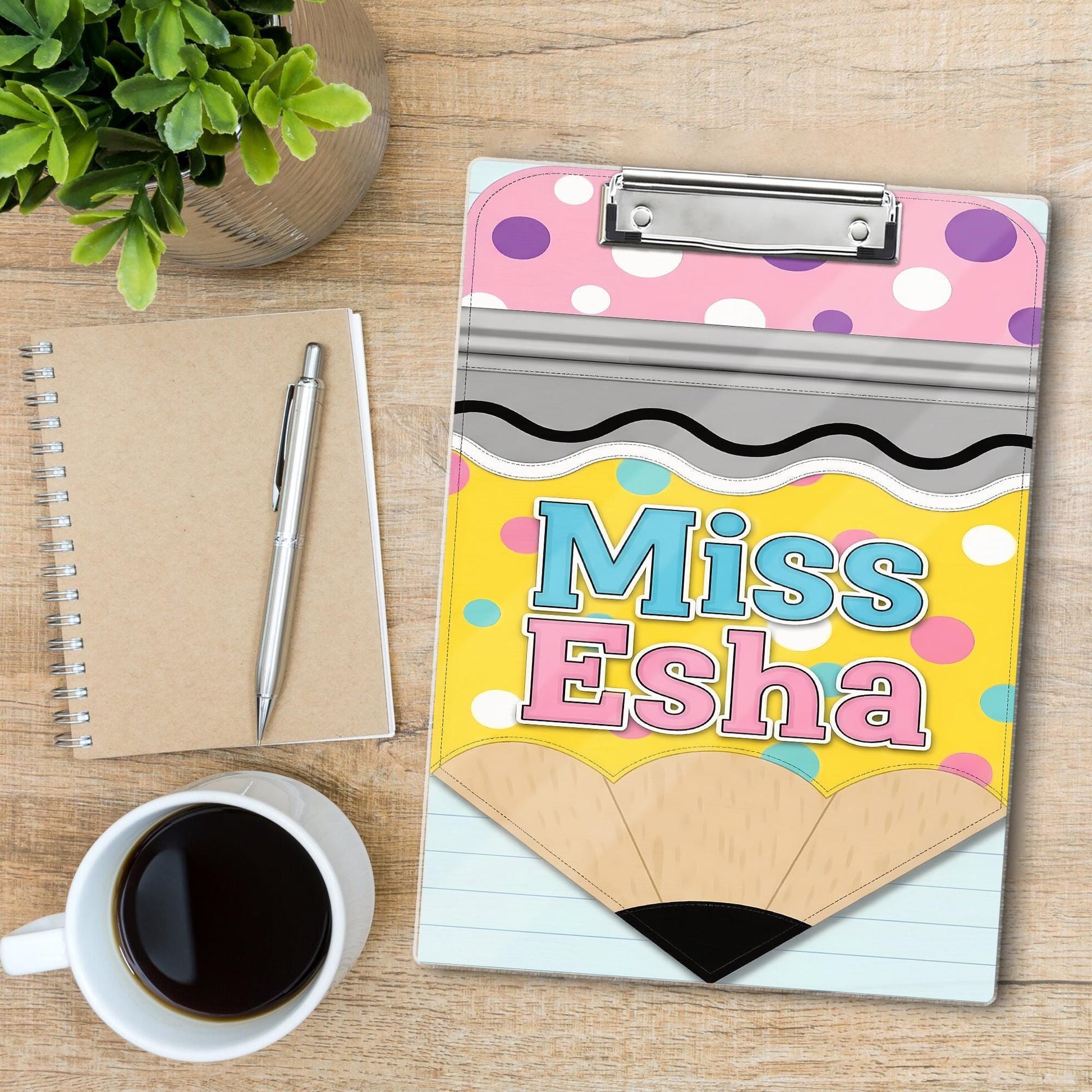 Personalized Teacher Clipboard, Cute Pencil Design, Custom Name Gift, Miss Esha Clipboard, Back to School, Classroom Accessories