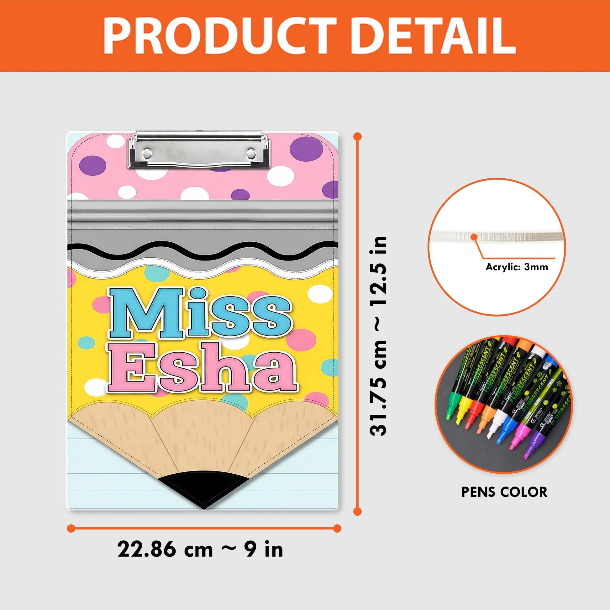 Personalized Teacher Clipboard, Cute Pencil Design, Custom Name Gift, Miss Esha Clipboard, Back to School, Classroom Accessories