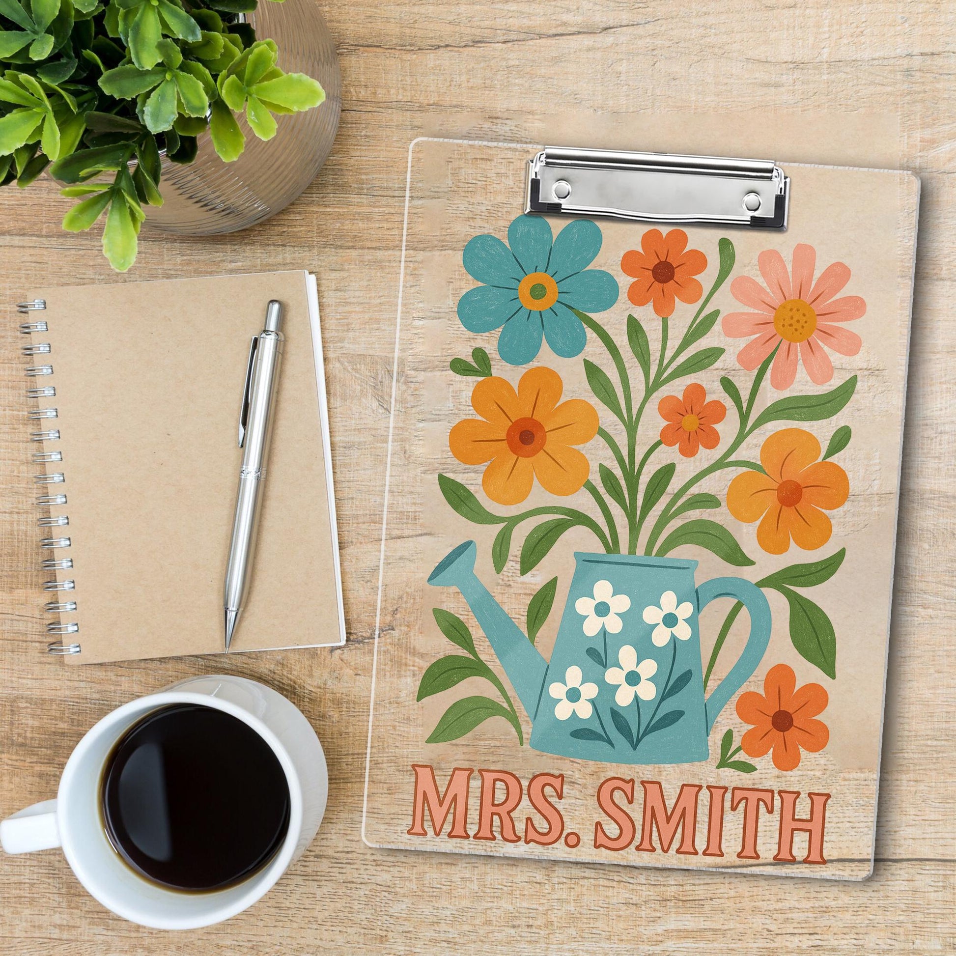 Personalized Teacher Clipboard, Custom Floral Clipboard Gift for Teacher, Back to School Gift, Watering Can Flower Design, Teacher Supplies