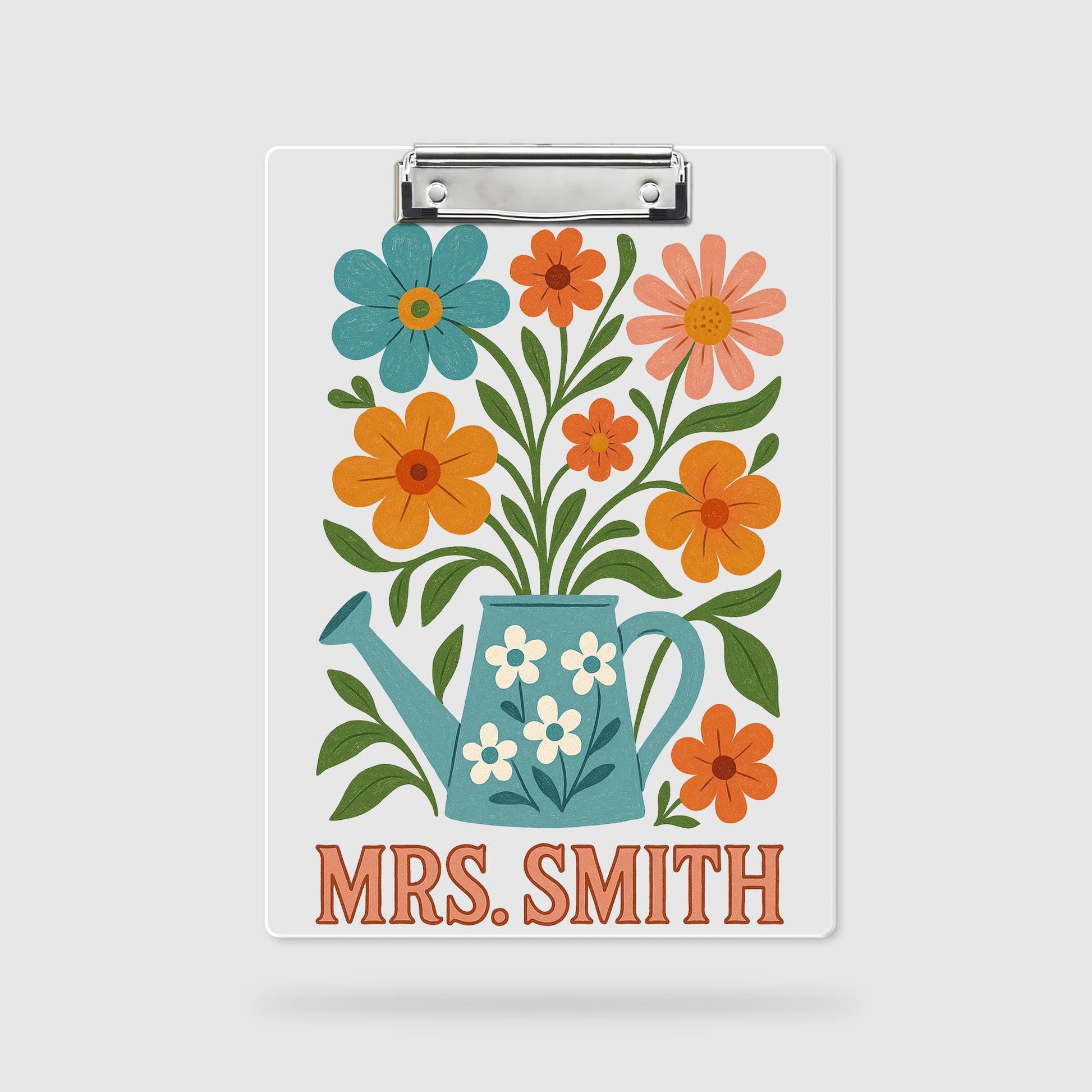 Personalized Teacher Clipboard, Custom Floral Clipboard Gift for Teacher, Back to School Gift, Watering Can Flower Design, Teacher Supplies