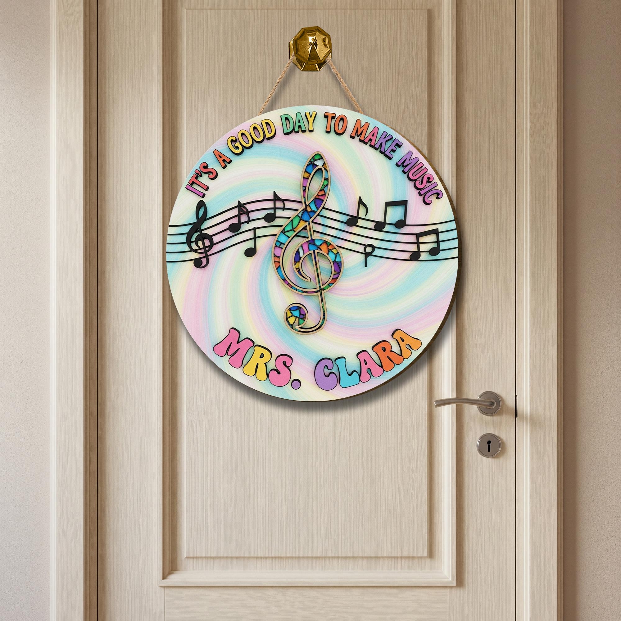 Custom Music Teacher Sign, 3D Wooden Classroom Decor for Music Classroom, Rainbow Treble Clef, Back to School Door Sign