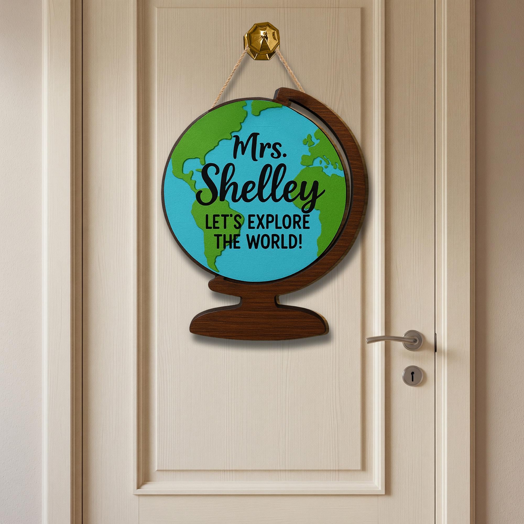 Custom Teacher Globe Sign, 3D Wooden Classroom Decor for Teacher, Explore the World, Back to School Door Sign, Classroom Decor Gift