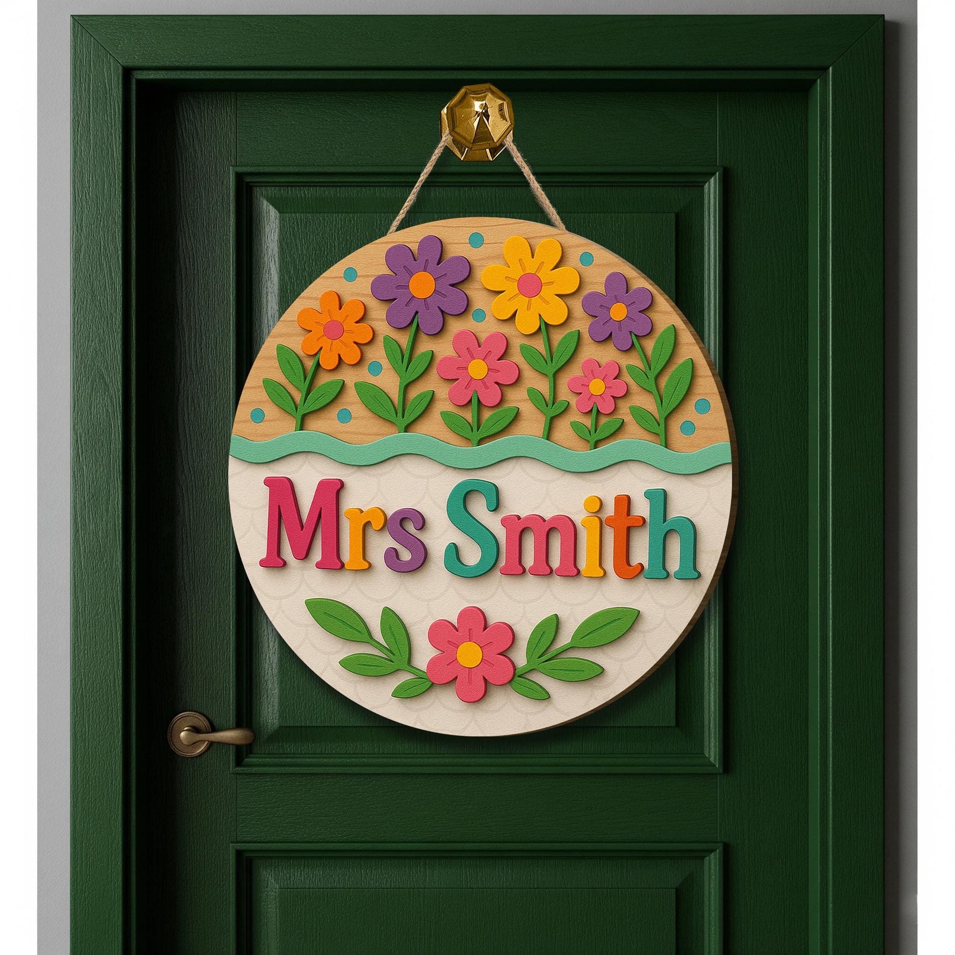 Custom Floral Teacher Sign, 3D Wooden Name Sign for Teacher Classroom, Colorful Classroom Door Decor, Back to School Gift