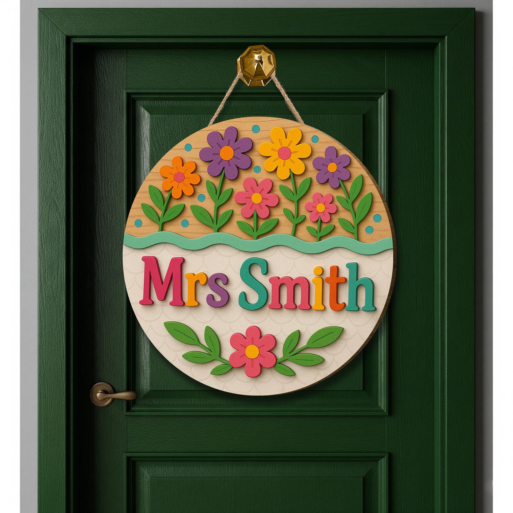 Custom Floral Teacher Sign, 3D Wooden Name Sign for Teacher Classroom, Colorful Classroom Door Decor, Back to School Gift