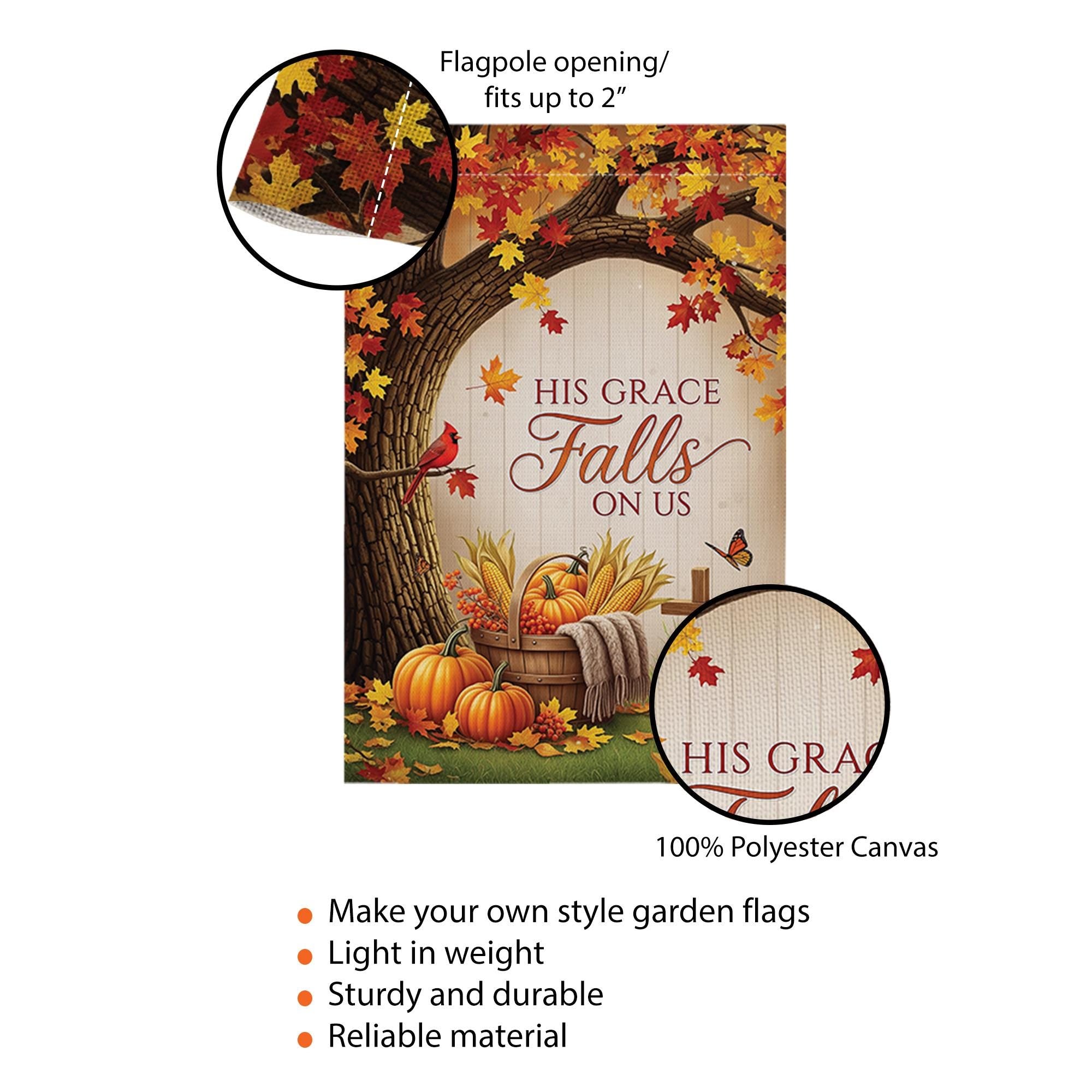 Christian Fall Garden Flag - His Grace Falls On Us - Autumn Pumpkin Outdoor Yard Decor