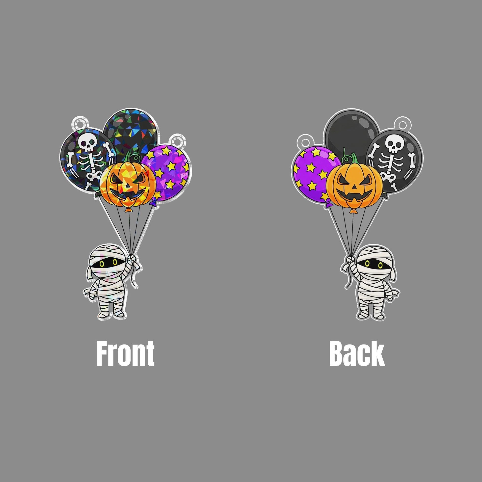Cute Halloween Mummy Sun Catcher - Pumpkin Balloon Stained Glass Decor - Kid-Friendly Window Art