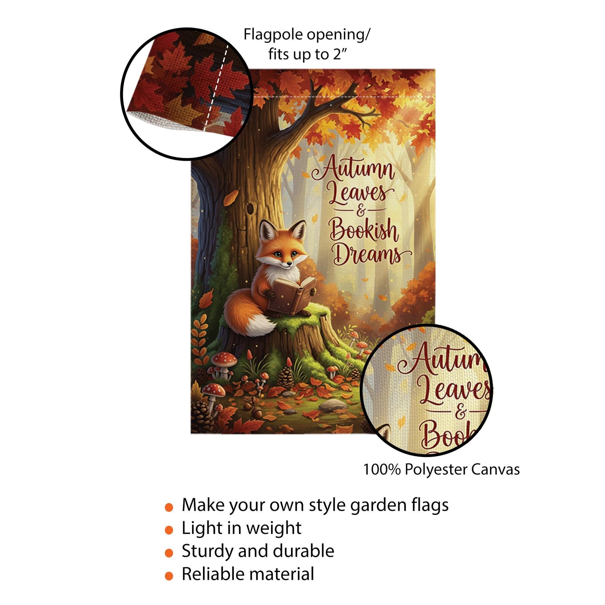 Autumn Fox Garden Flag - Bookish Dreams Fall Yard Decor - Cozy Reading Outdoor Sign