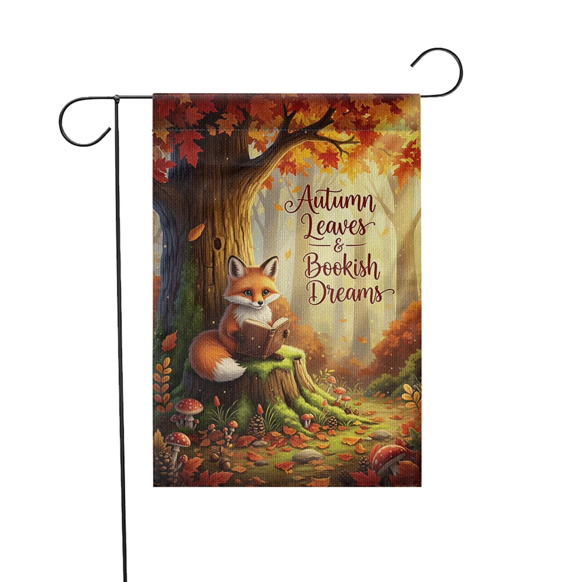 Autumn Fox Garden Flag - Bookish Dreams Fall Yard Decor - Cozy Reading Outdoor Sign