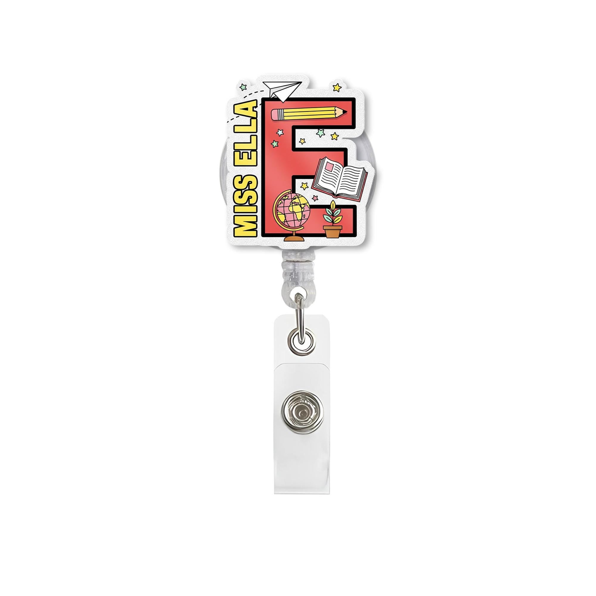 Custom Teacher Badge Reel, Back to School ID Clip, Personalized Letter Badge Holder, Cute Retractable Name Tag for Classroom