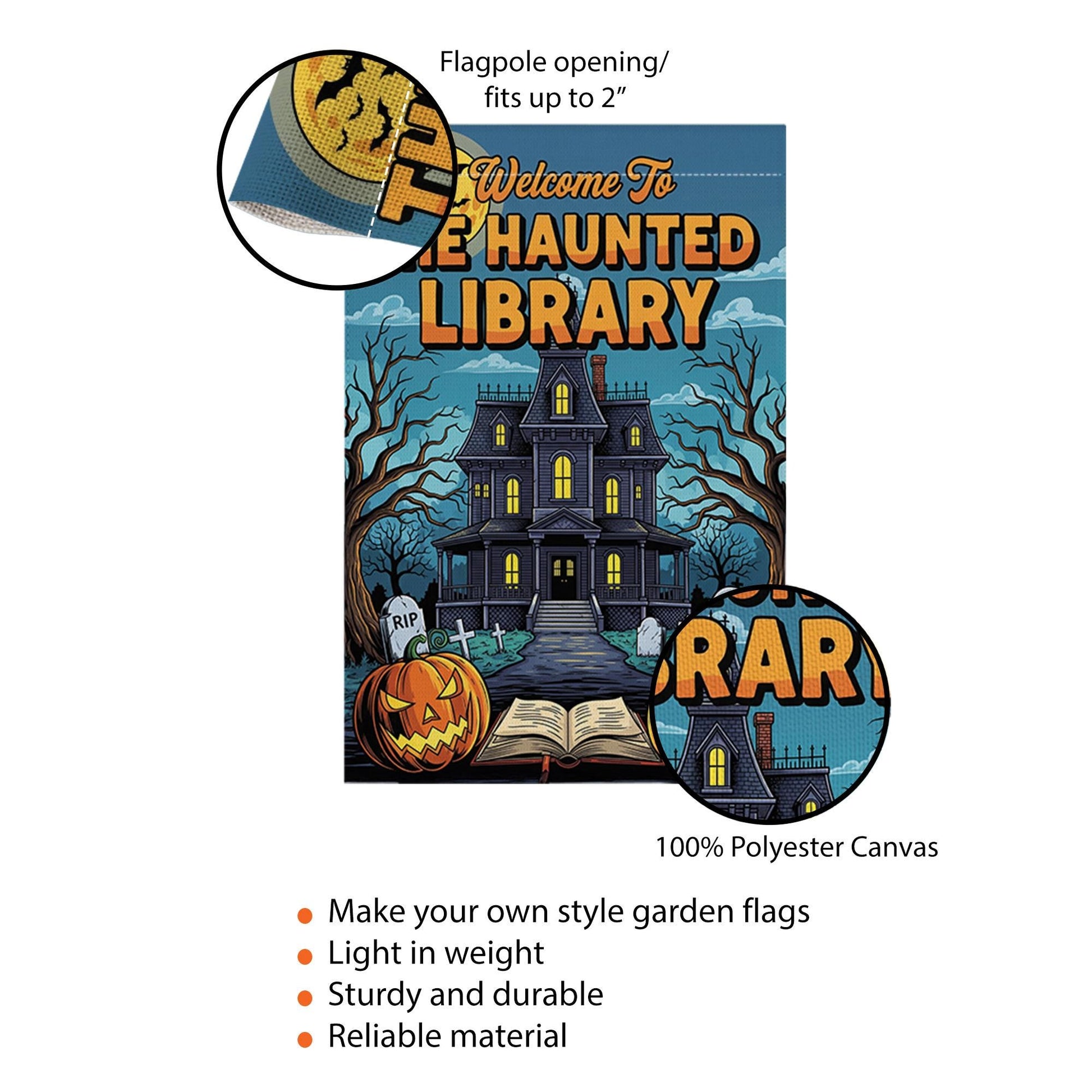Haunted Library Garden Flag - Halloween Book Lover Yard Decor - Spooky House Outdoor Sign