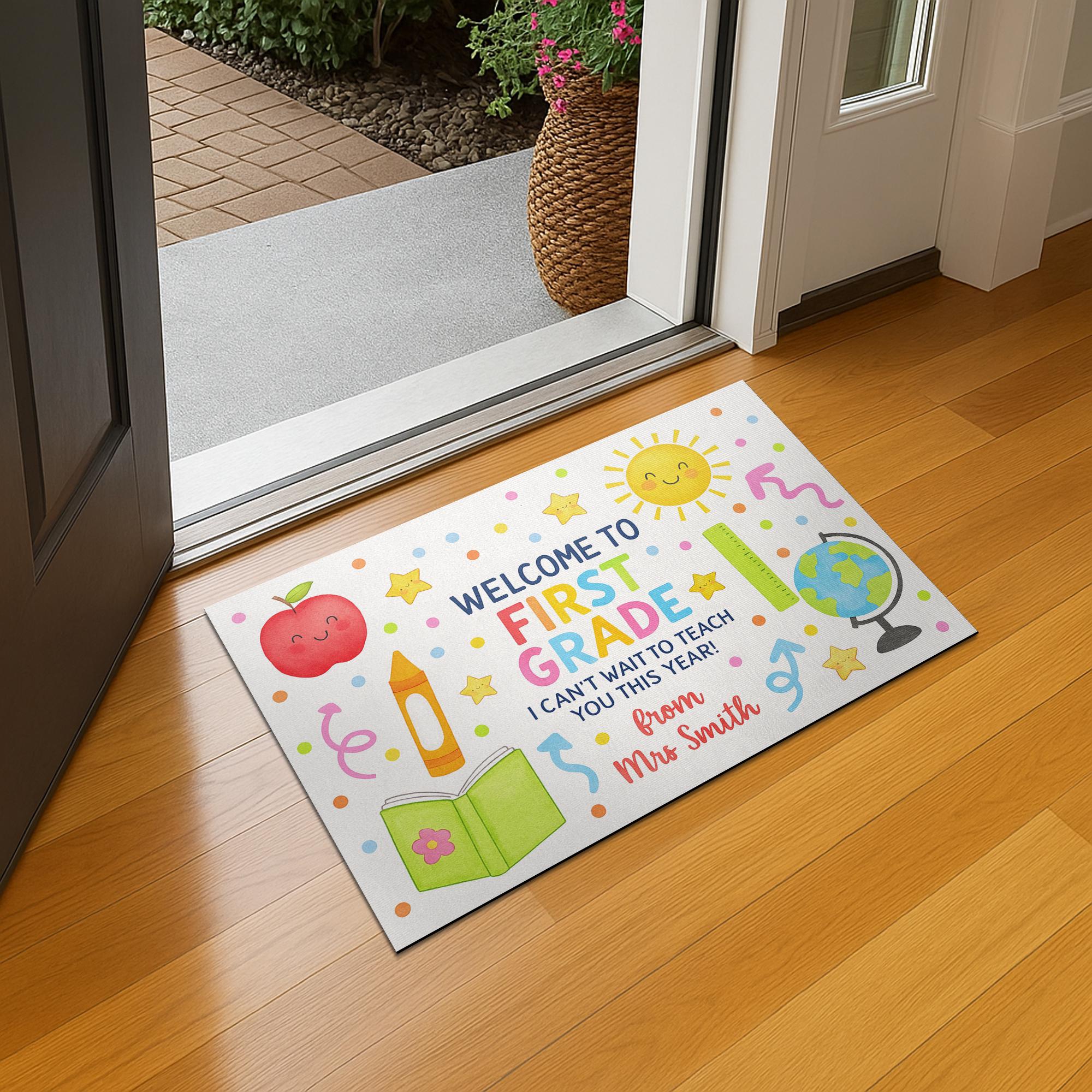 Personalized First Grade Welcome Doormat, Back to School Classroom Rug, Custom Teacher Mat, Cute Classroom Door Decor, School Doormat