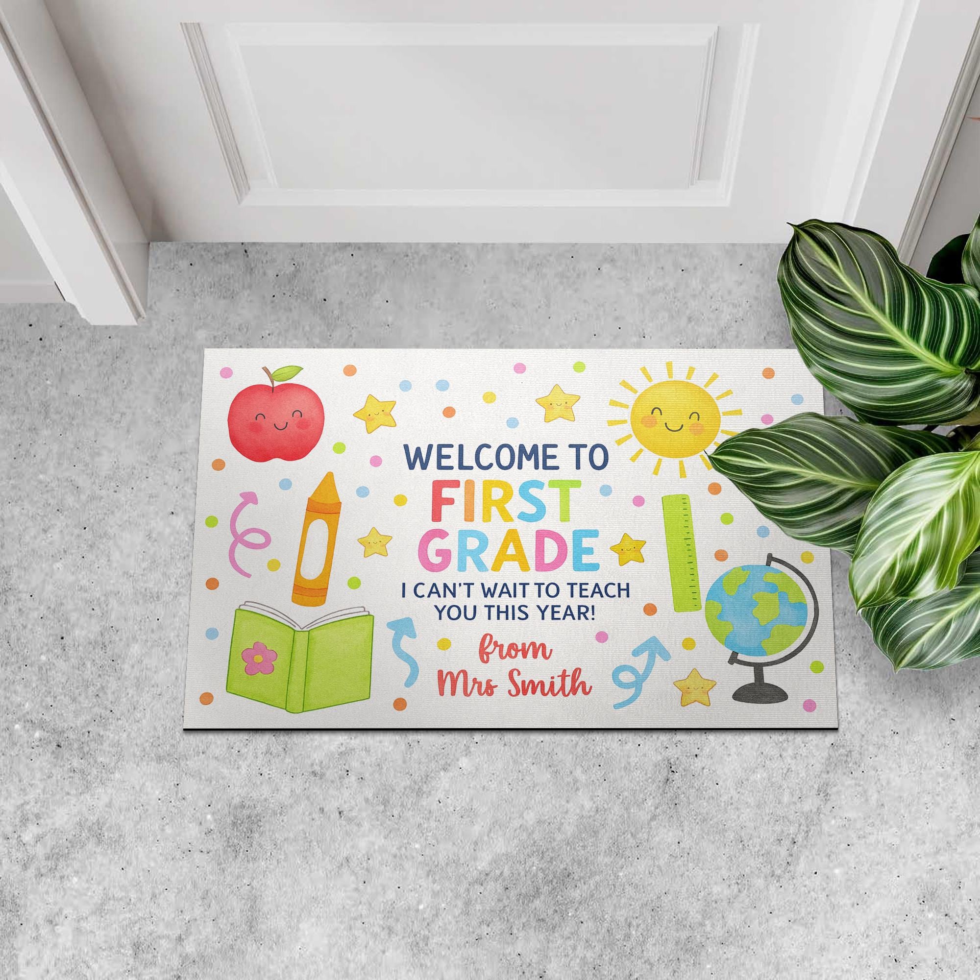 Personalized First Grade Welcome Doormat, Back to School Classroom Rug, Custom Teacher Mat, Cute Classroom Door Decor, School Doormat
