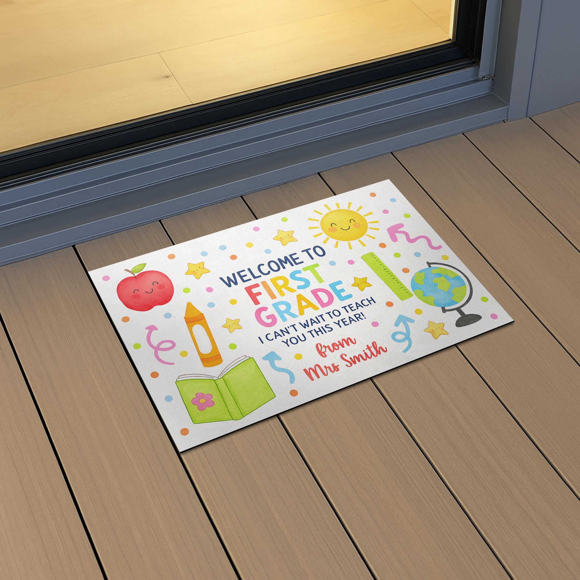 Personalized First Grade Welcome Doormat, Back to School Classroom Rug, Custom Teacher Mat, Cute Classroom Door Decor, School Doormat