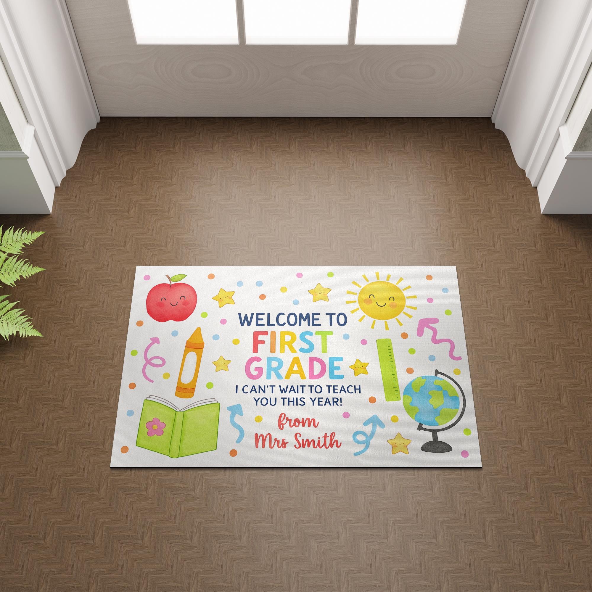 Personalized First Grade Welcome Doormat, Back to School Classroom Rug, Custom Teacher Mat, Cute Classroom Door Decor, School Doormat