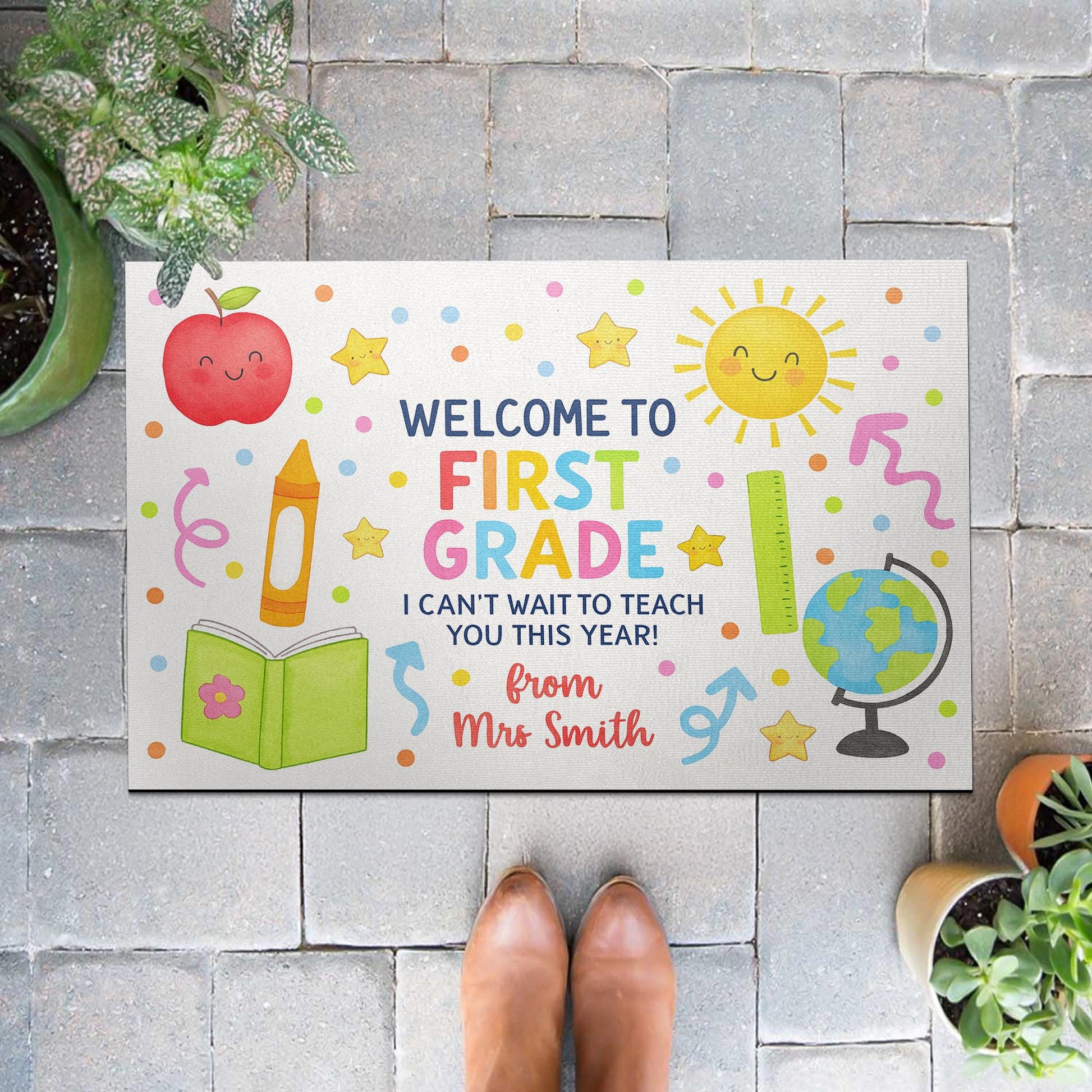 Personalized First Grade Welcome Doormat, Back to School Classroom Rug, Custom Teacher Mat, Cute Classroom Door Decor, School Doormat