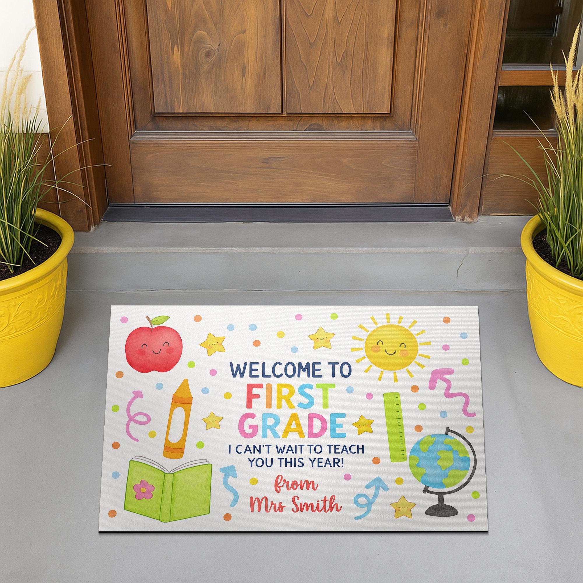 Personalized First Grade Welcome Doormat, Back to School Classroom Rug, Custom Teacher Mat, Cute Classroom Door Decor, School Doormat