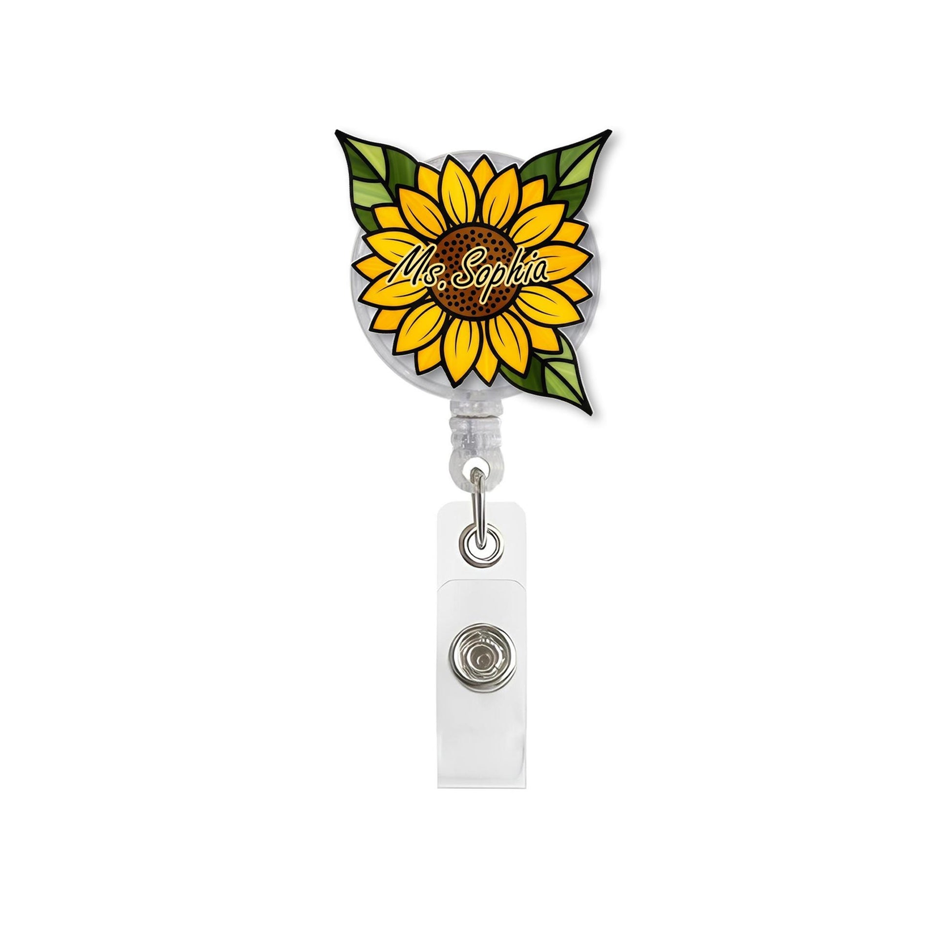 Custom Sunflower Badge Reel, Personalized Teacher ID Holder, Back to School Name Tag, Retractable Clip for Nurses and Staff