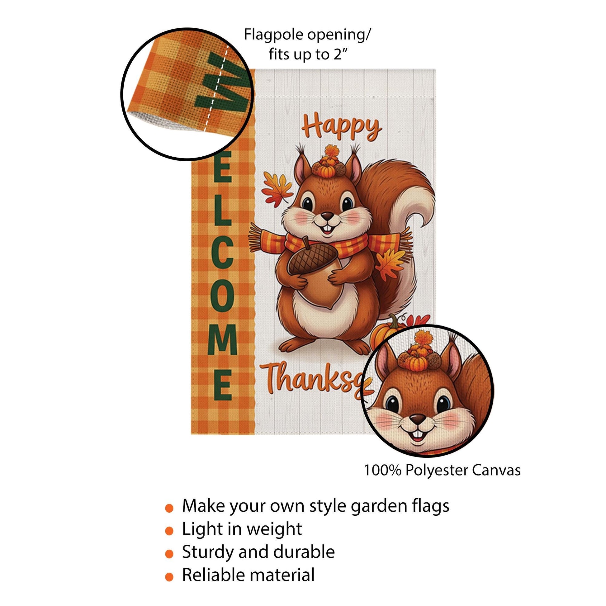Cute Thanksgiving Squirrel Garden Flag - Fall Welcome Yard Decor with Acorn & Pumpkin