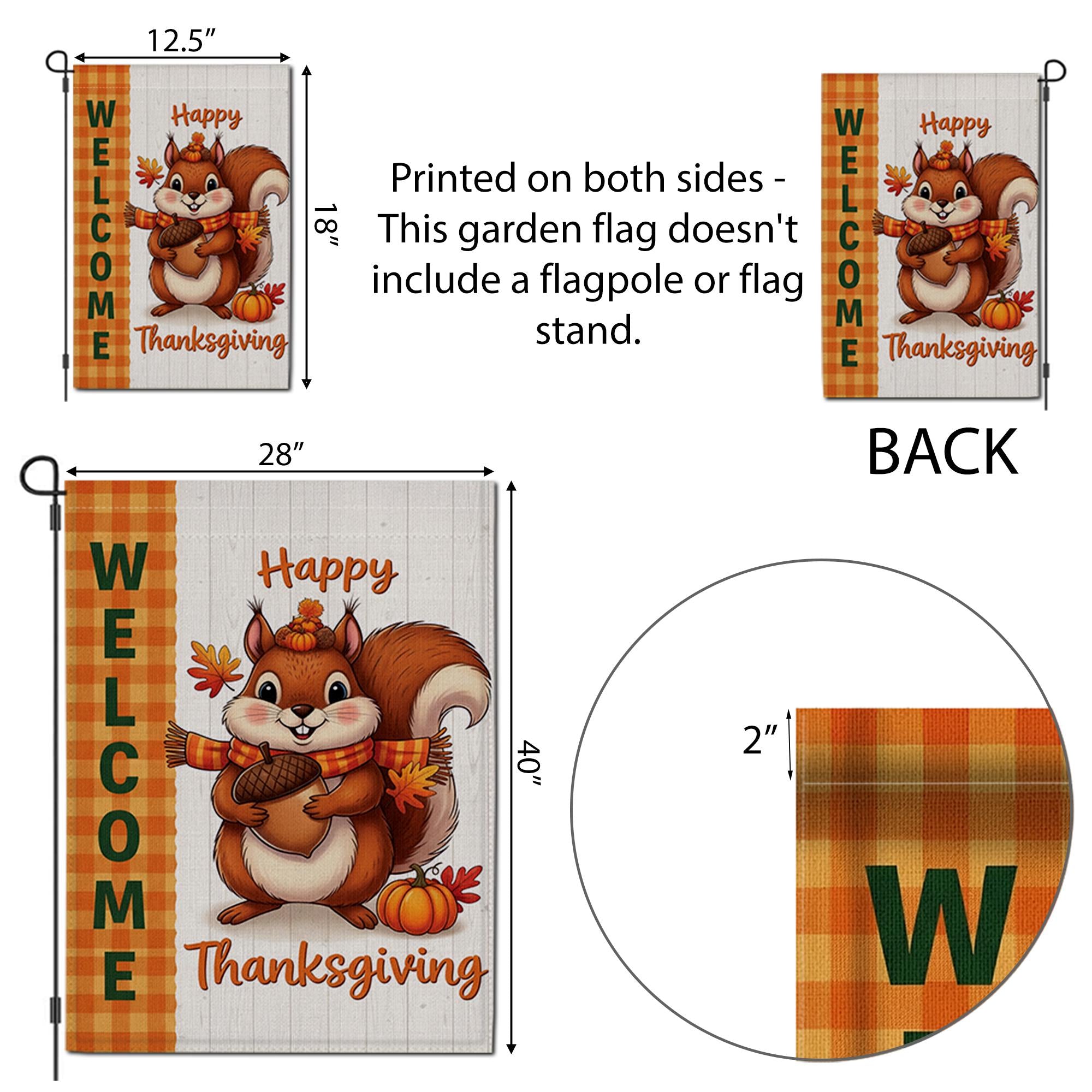 Cute Thanksgiving Squirrel Garden Flag - Fall Welcome Yard Decor with Acorn & Pumpkin