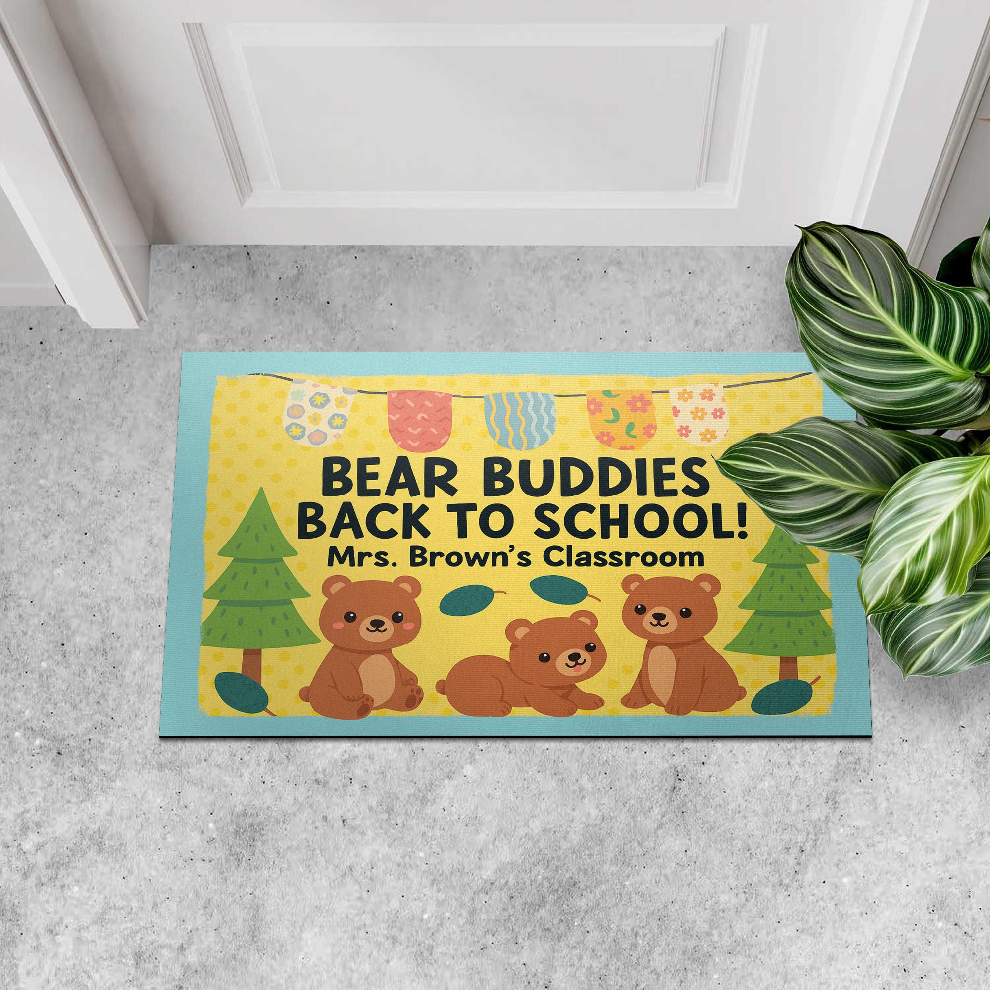 Bear Buddies Back to School Doormat, Personalized Classroom Rug for Teachers, Educators, School Staffs, Cute Animal Teacher Welcome Mat