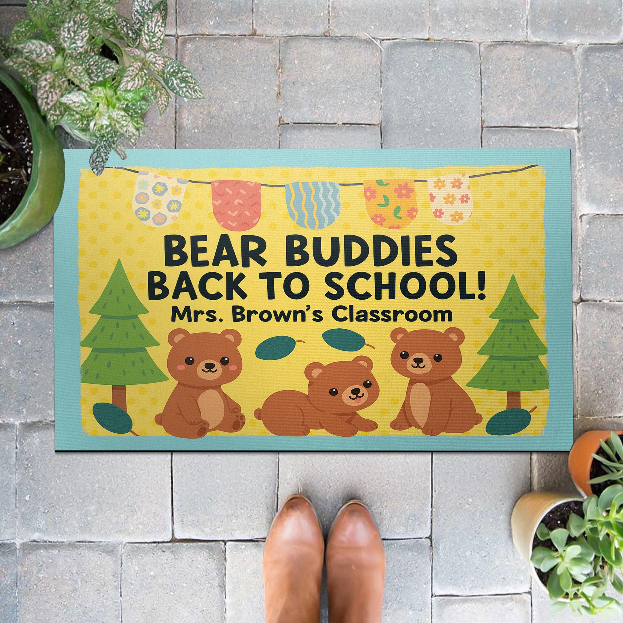 Bear Buddies Back to School Doormat, Personalized Classroom Rug for Teachers, Educators, School Staffs, Cute Animal Teacher Welcome Mat