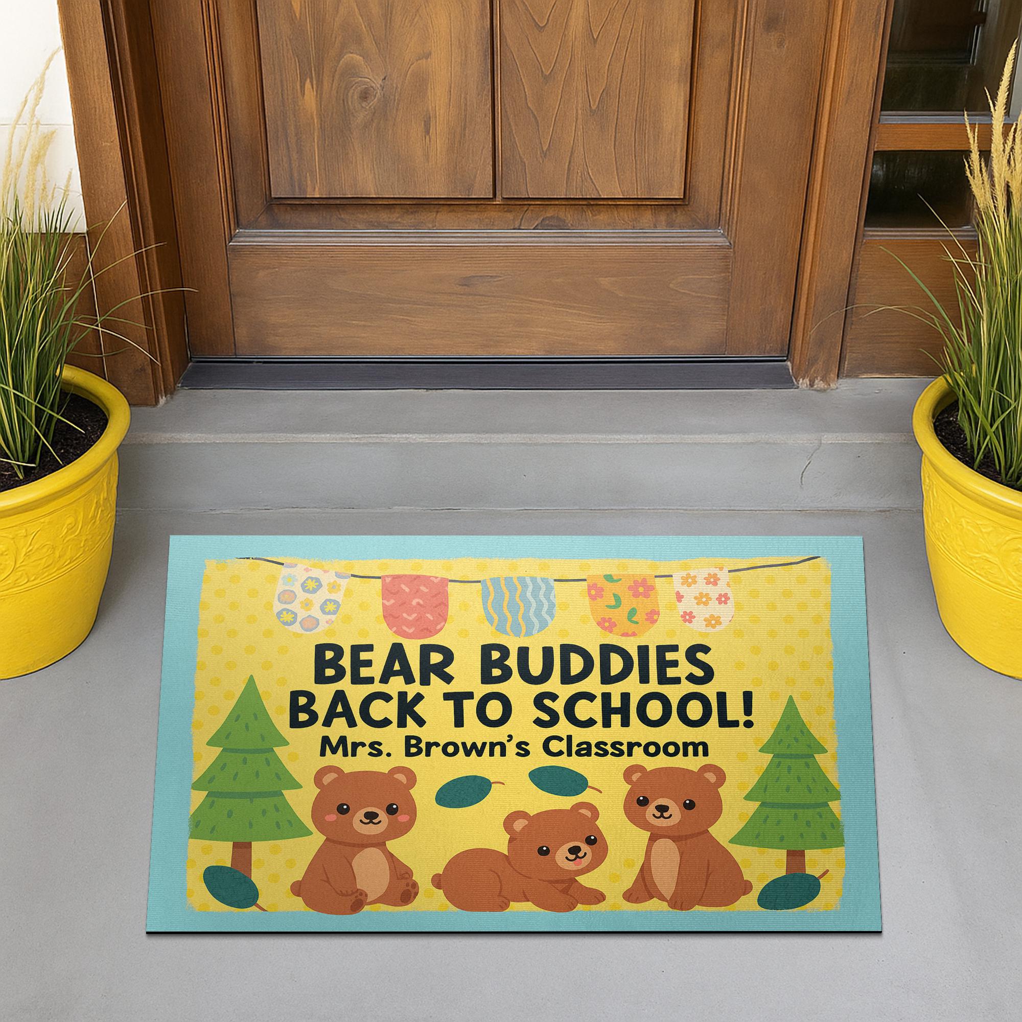 Bear Buddies Back to School Doormat, Personalized Classroom Rug for Teachers, Educators, School Staffs, Cute Animal Teacher Welcome Mat