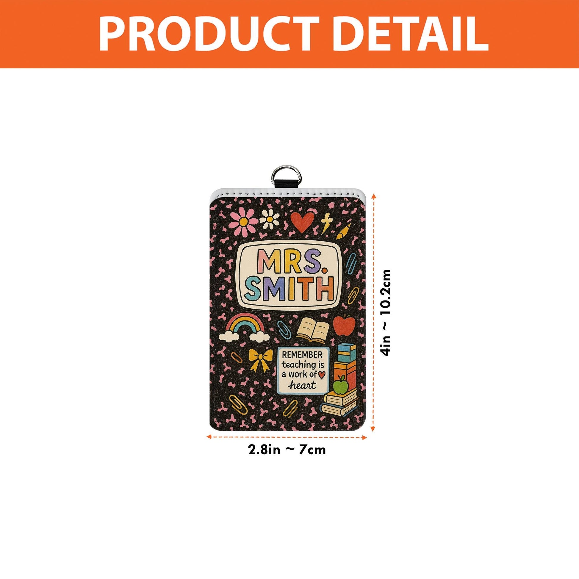 Personalized Teacher Leather Badge Holder, Cute Rainbow ID Card, Back to School Name Tag, Teaching is a Work of Heart Lanyard