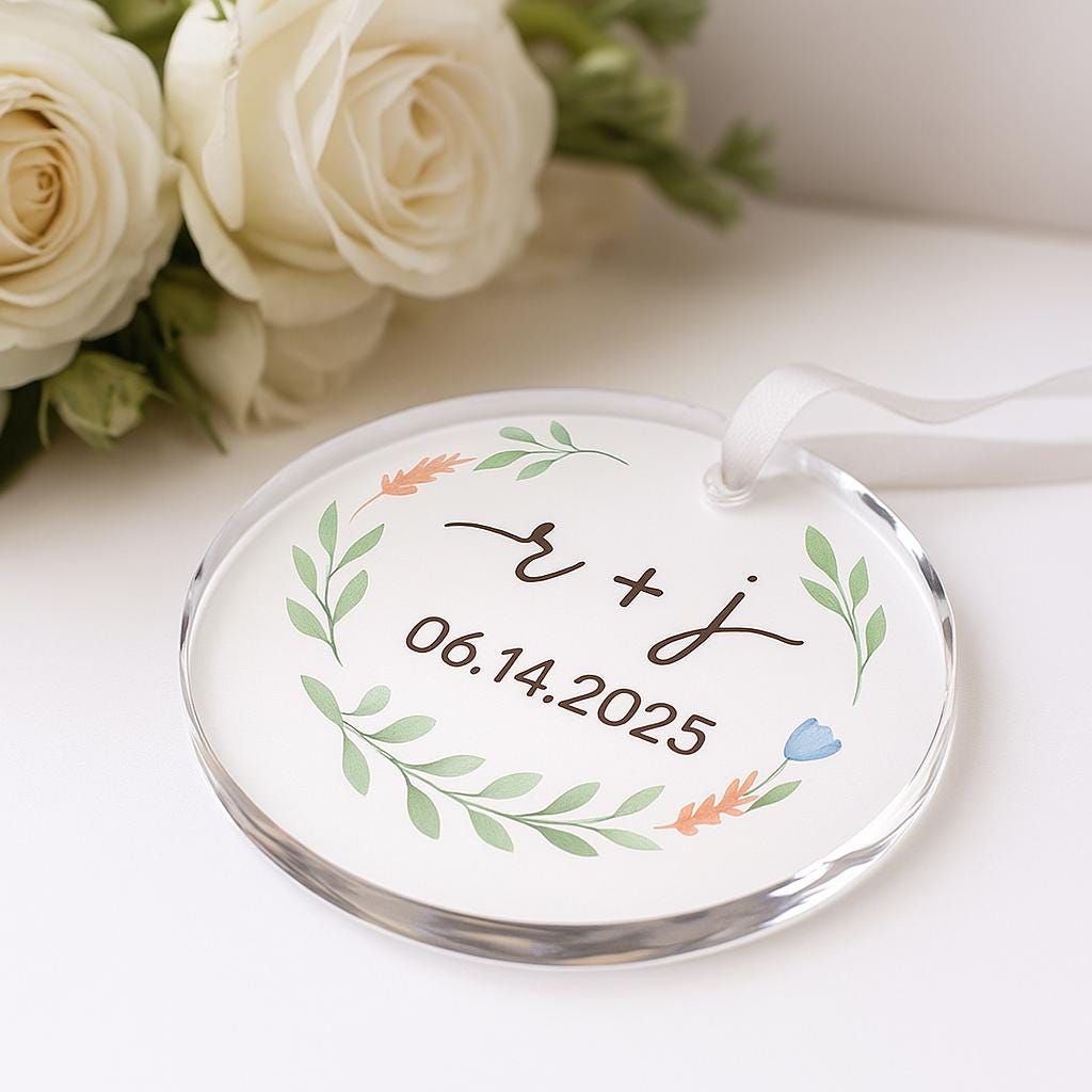 Custom Wedding Glass Ornament, Personalized Heart Keepsake with Names & Date, Bridal Gift, Elegant Anniversary or Engagement Decor