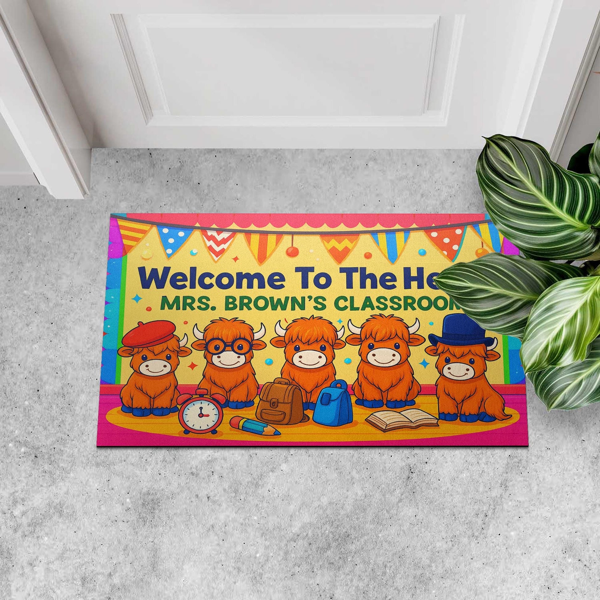 Welcome to the Herd Doormat, Personalized Highland Cow Classroom Rug, Back to School Teacher Mat, Classroom Decor Gift for Educators, Staffs