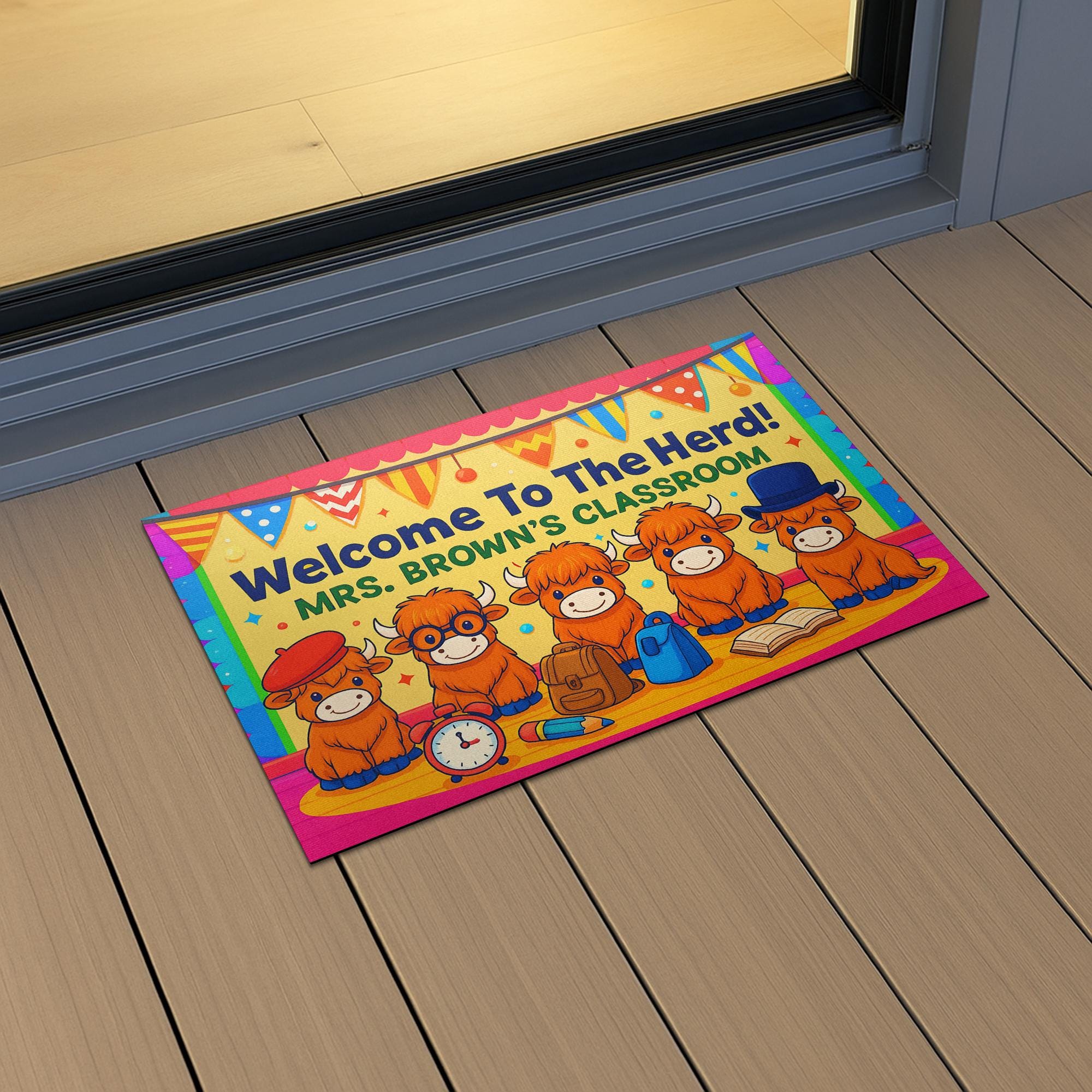 Welcome to the Herd Doormat, Personalized Highland Cow Classroom Rug, Back to School Teacher Mat, Classroom Decor Gift for Educators, Staffs