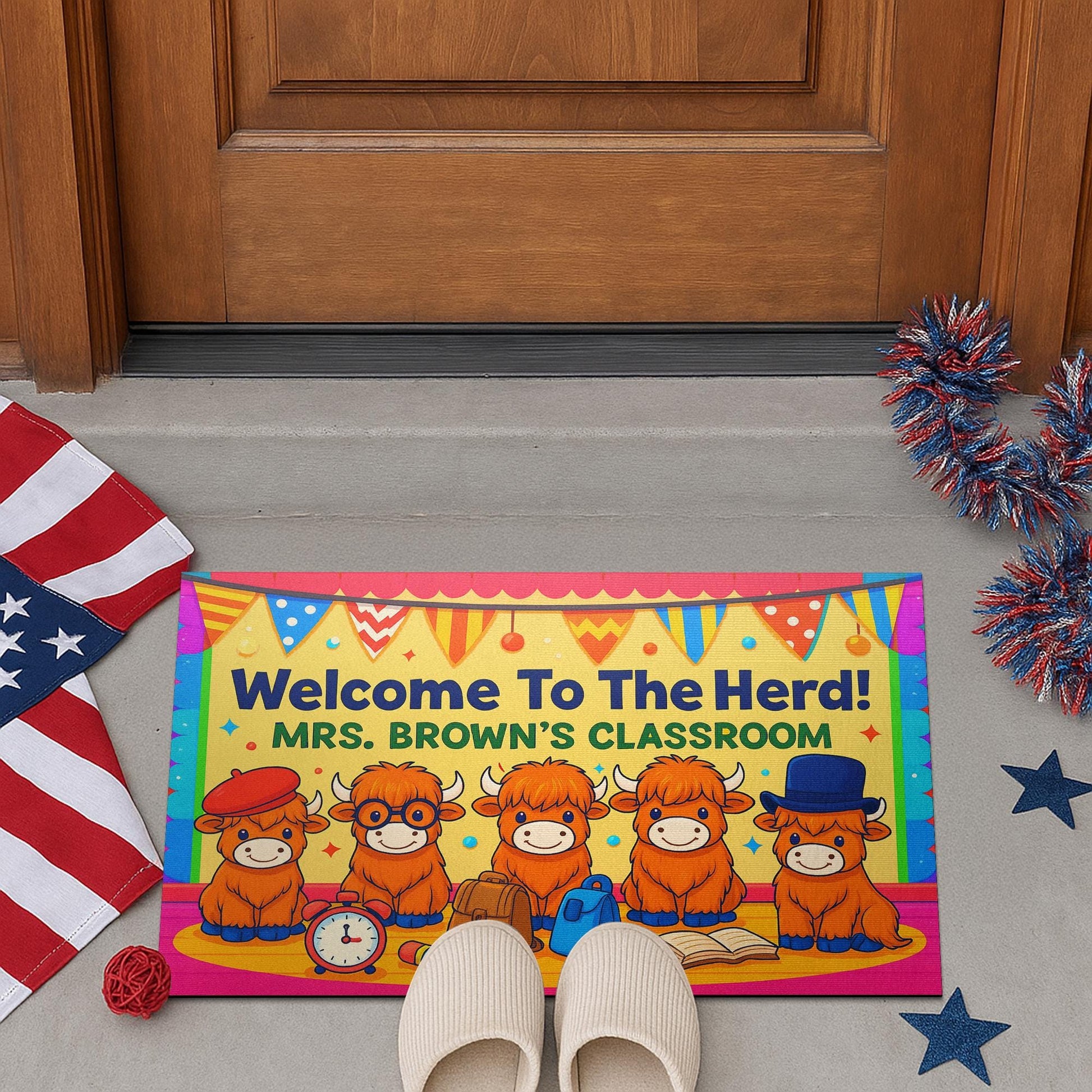 Welcome to the Herd Doormat, Personalized Highland Cow Classroom Rug, Back to School Teacher Mat, Classroom Decor Gift for Educators, Staffs