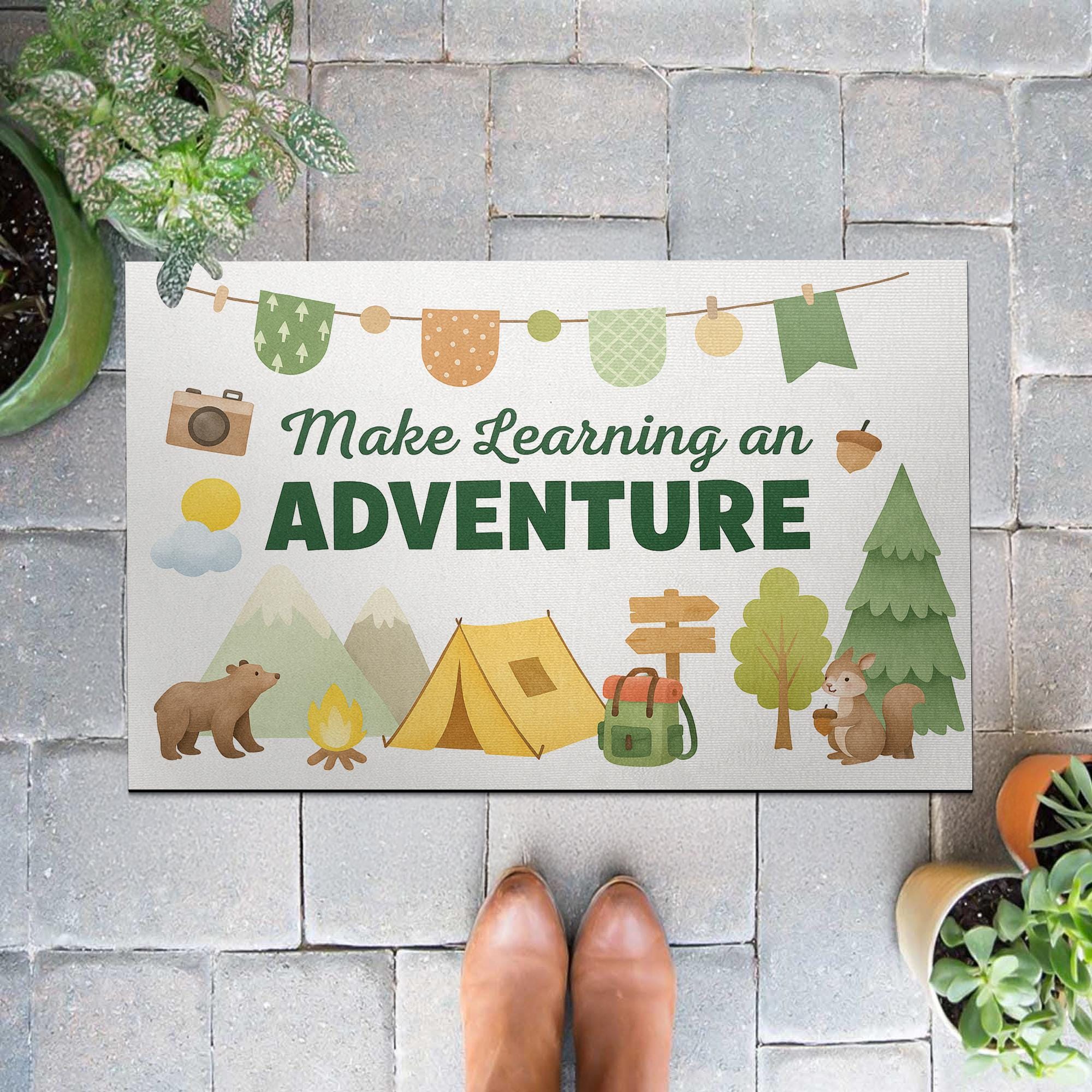 Make Learning an Adventure Doormat, Camping Theme Classroom Rug, Nature Explorer Teacher Mat, Back to School Door Decor, School Decor