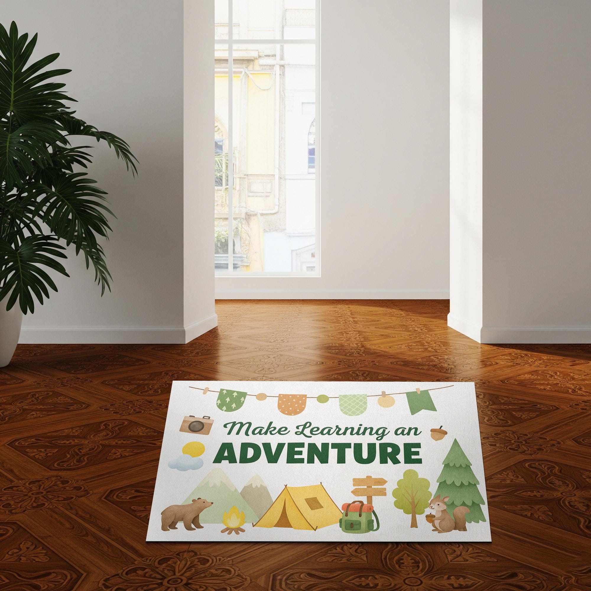Make Learning an Adventure Doormat, Camping Theme Classroom Rug, Nature Explorer Teacher Mat, Back to School Door Decor, School Decor